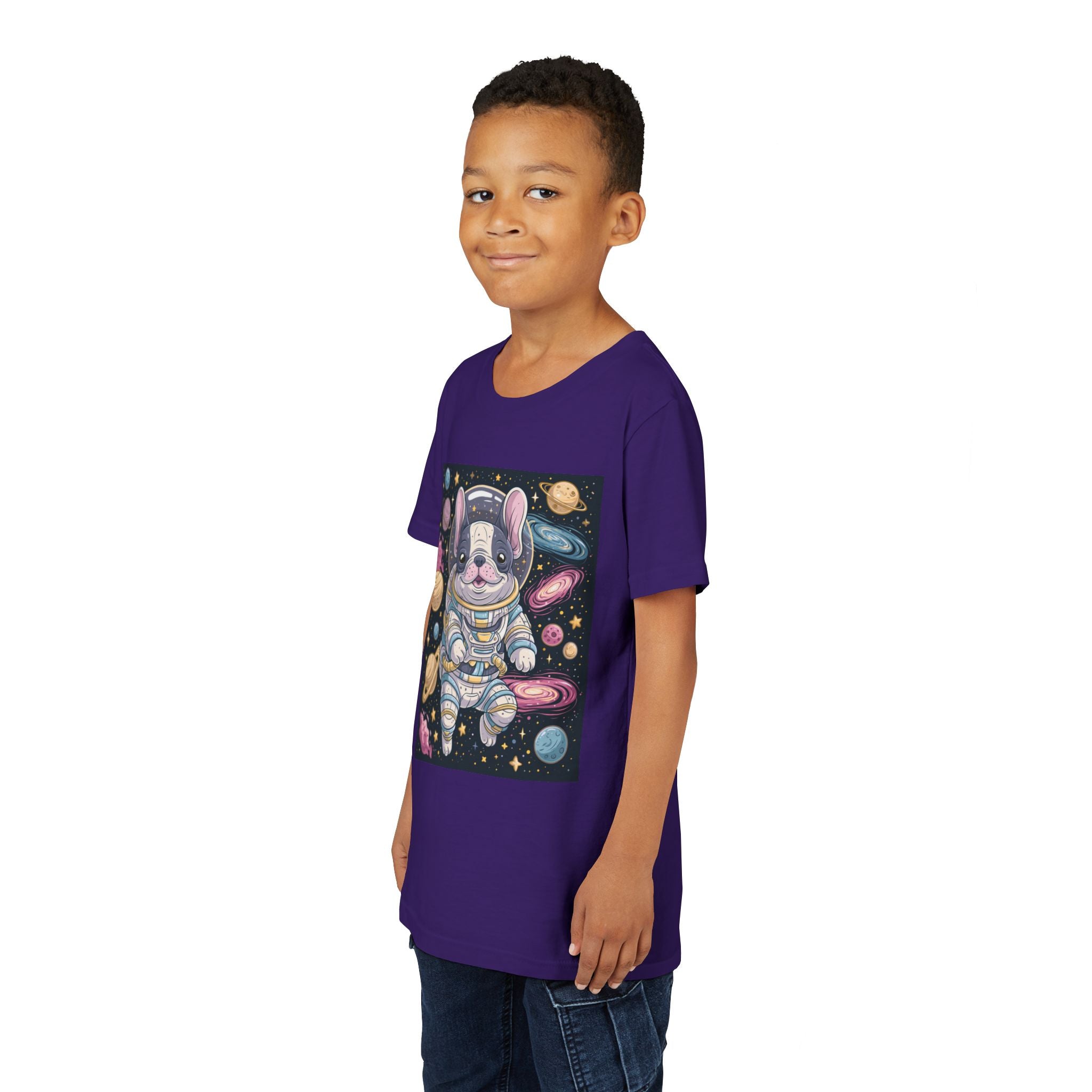 Kids Astronaut French Bulldog Tee — Space Puppy Graphic Youth T‑Shirt