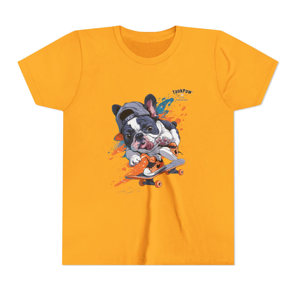 Youth Skateboarding French Bulldog Tee — Cute Skate Pup Graphic Shirt