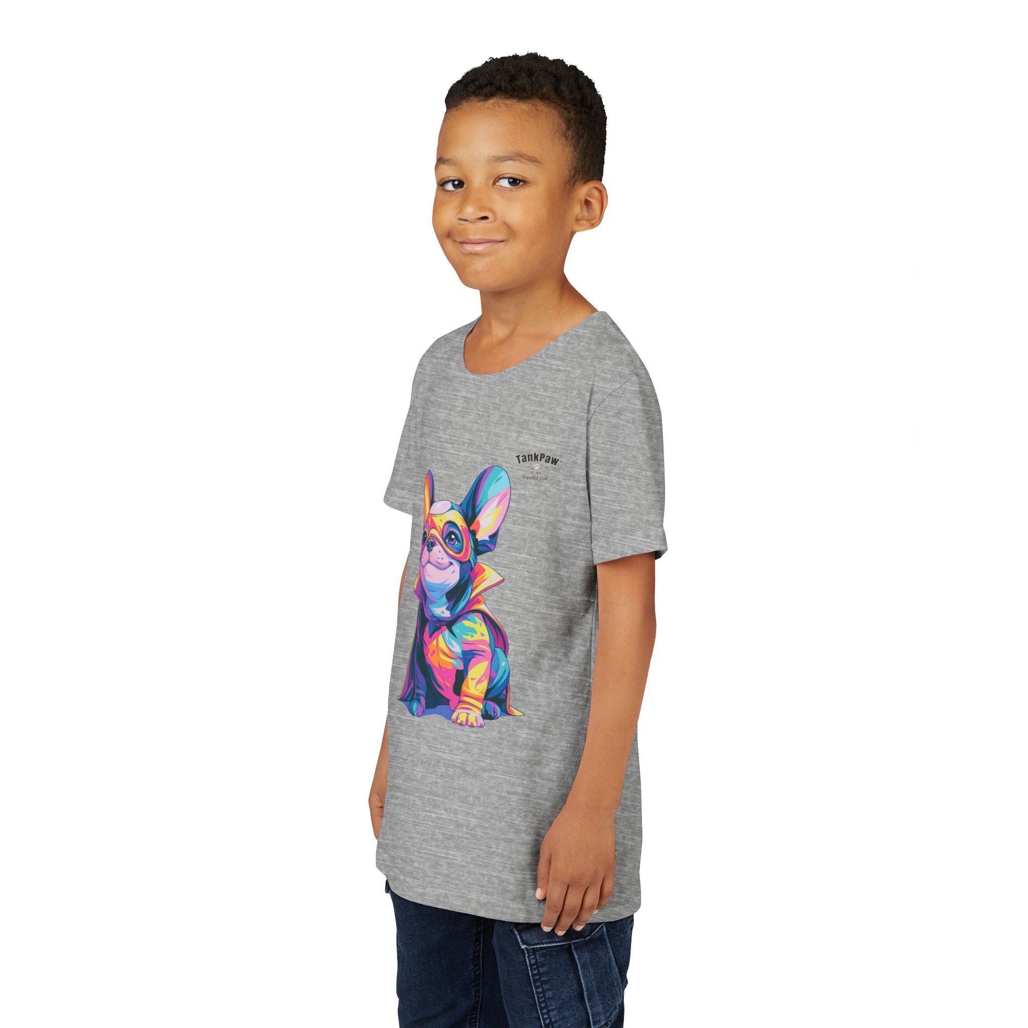 Kids Superhero French Bulldog Tee — Colorful Puppy Costume Youth Shirt
