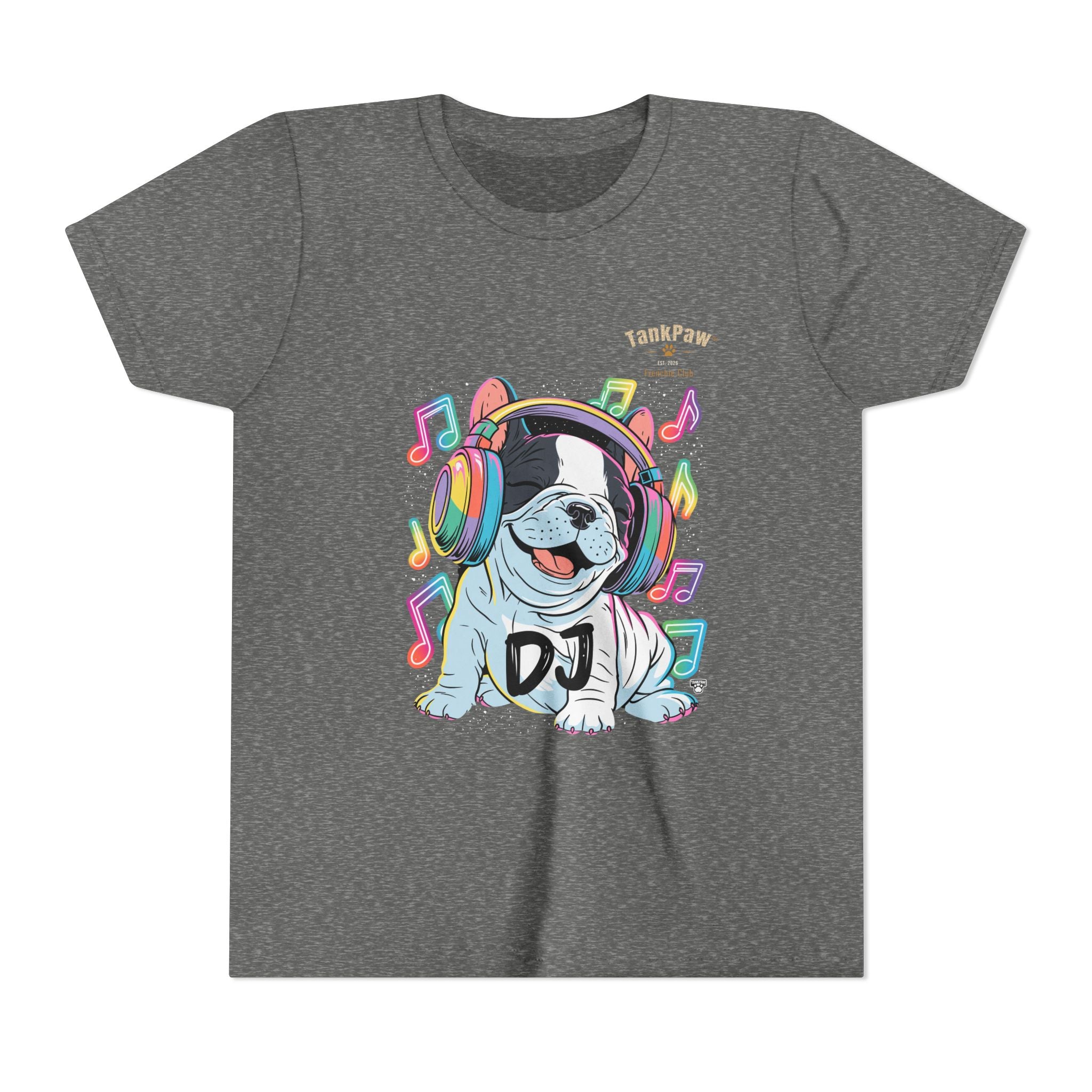 DJ Bulldog Kids Tee — Colorful Headphones Music T-Shirt for Boys & Girls