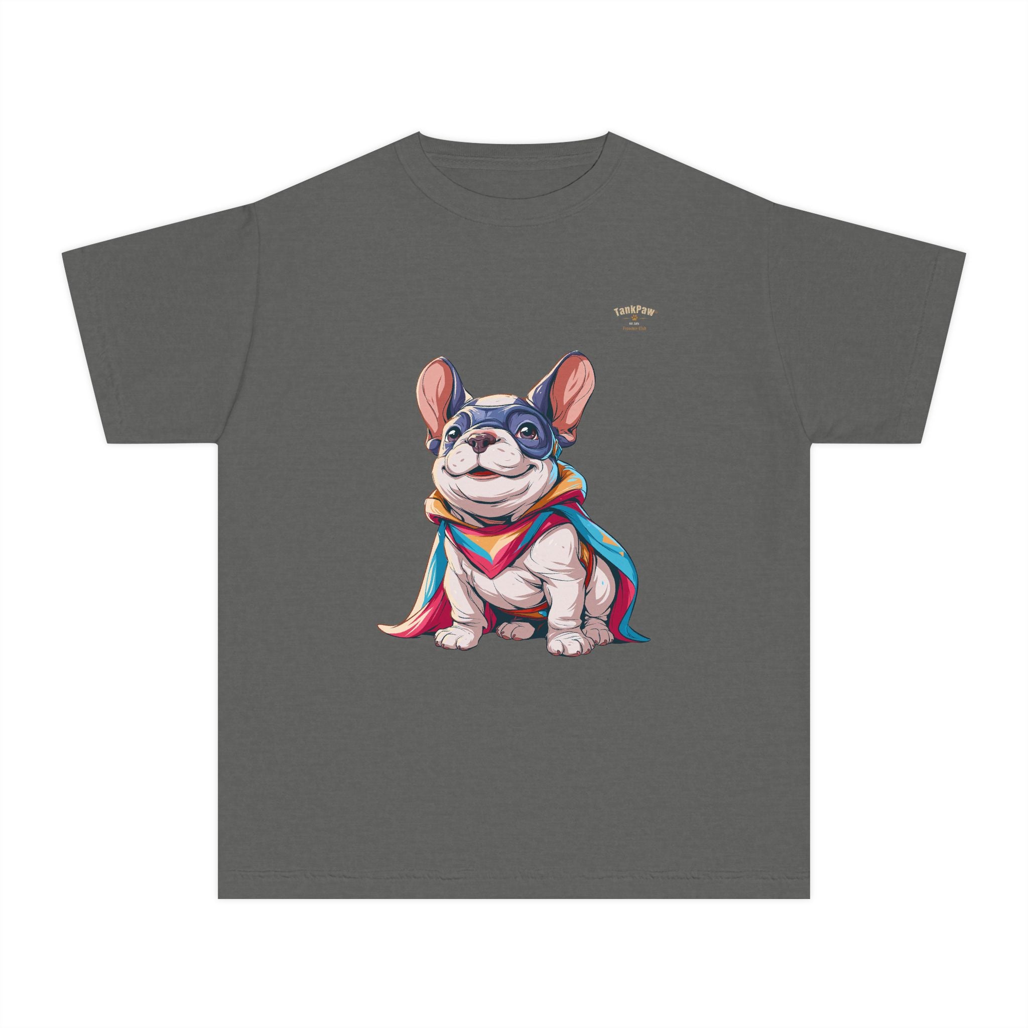 Kids French Bulldog Tee — Colorful Superhero Pup Graphic