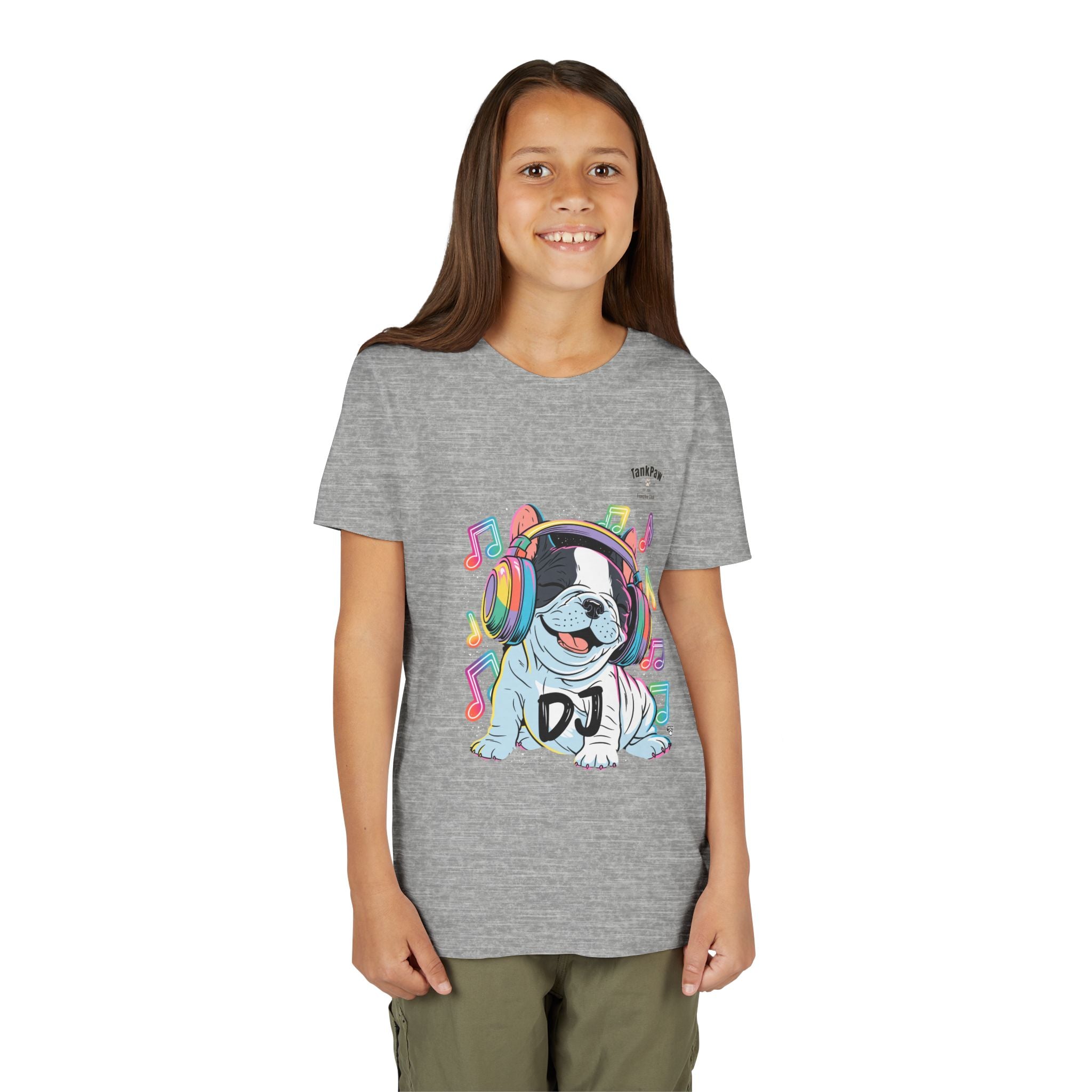 DJ Bulldog Kids Tee — Colorful Headphones Music T-Shirt for Boys & Girls