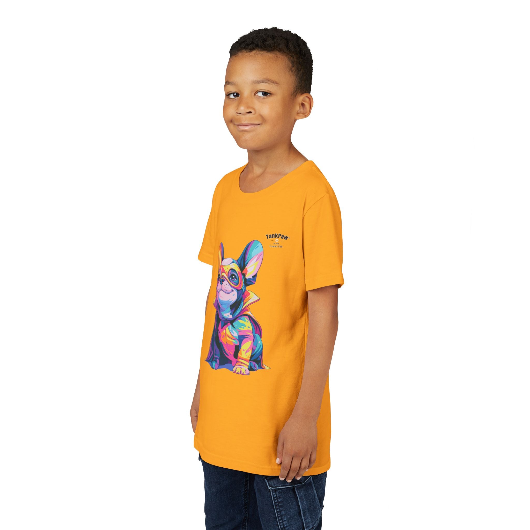 Kids Superhero French Bulldog Tee — Colorful Puppy Costume Youth Shirt