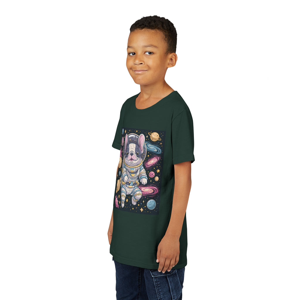 Kids Astronaut French Bulldog Tee — Space Puppy Graphic Youth T‑Shirt