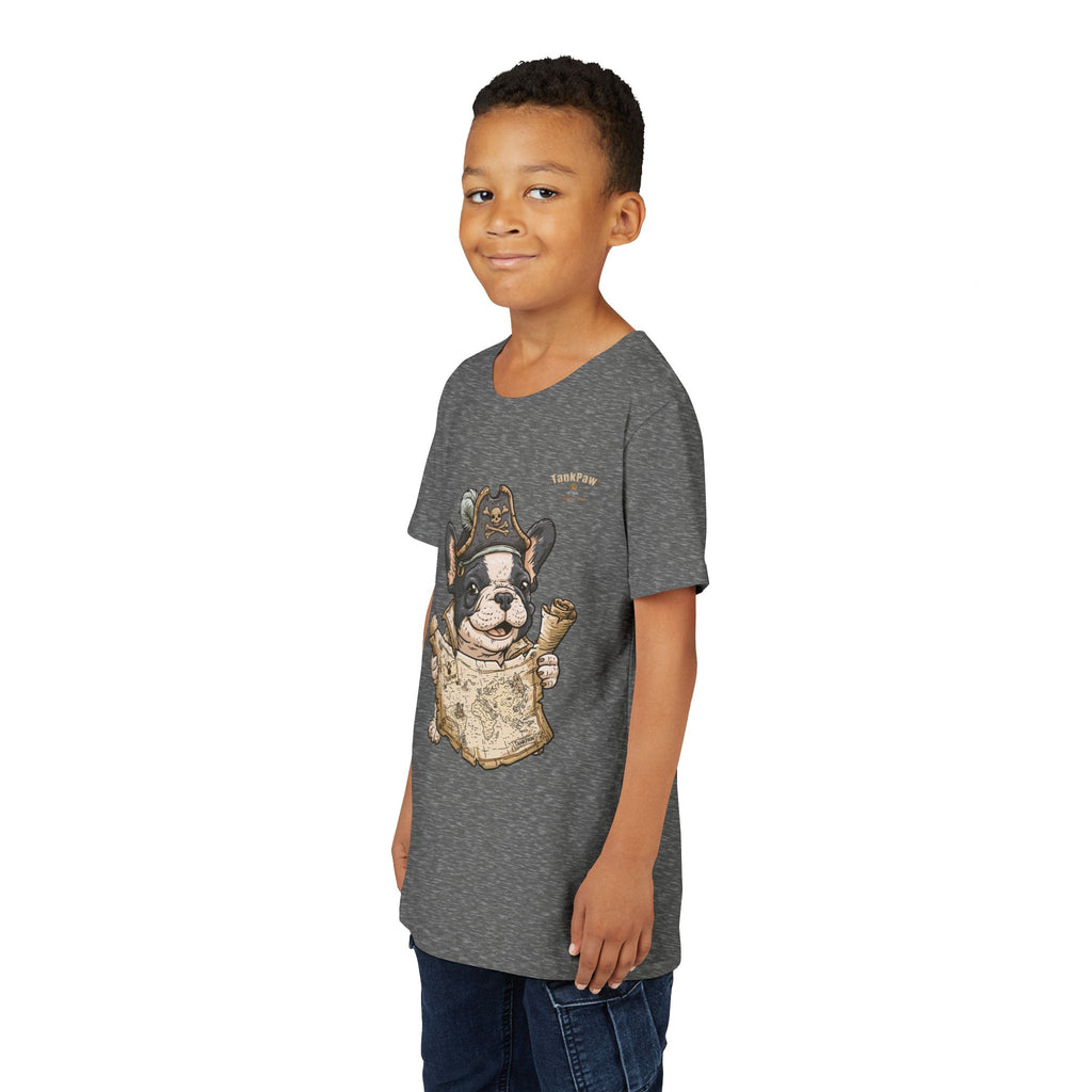 Kids Pirate Dog Tee — "Ahoy!" Map & Captain French Bulldog Youth T-Shirt