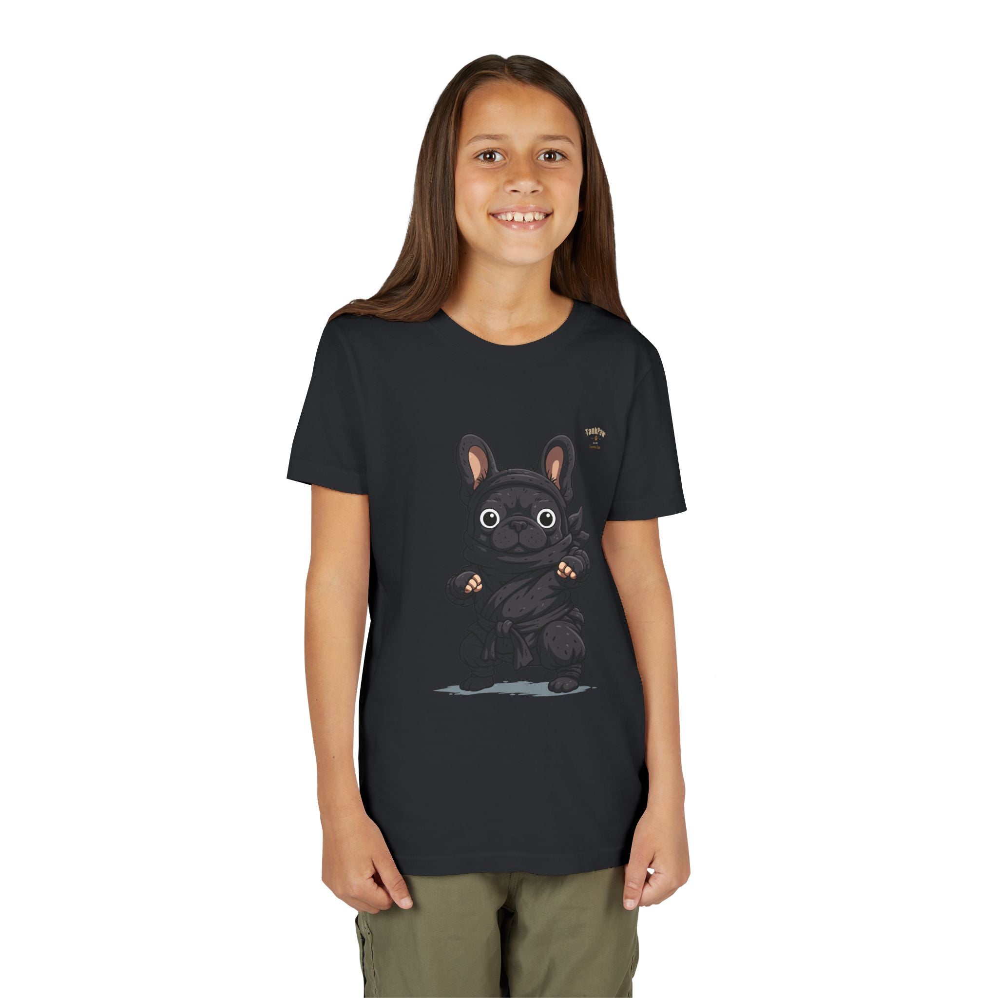 Kids Cute Black French Bulldog Tee – 'TARBUN' Cartoon Pup Youth T-Shirt