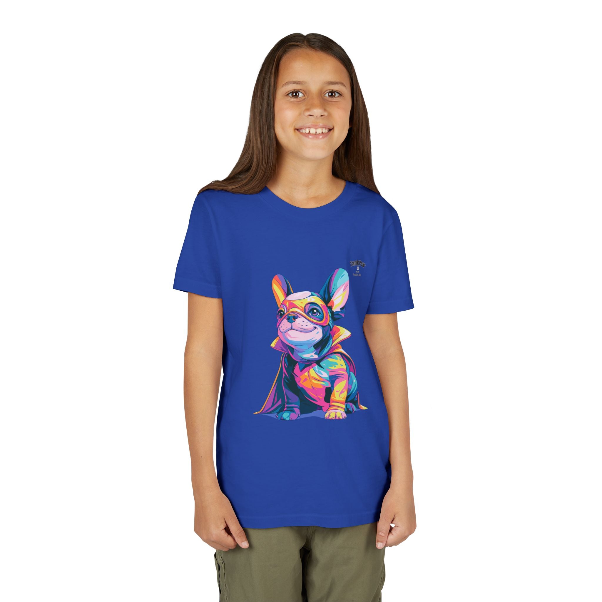 Kids Superhero French Bulldog Tee — Colorful Puppy Costume Youth Shirt