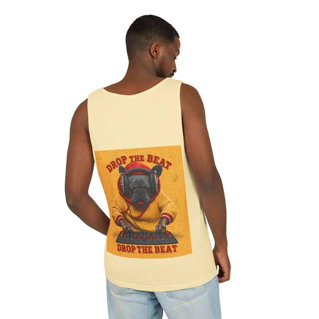 DJ Frenchie Dog Vest — "Music, Paw Prints, Energy: Igniting the Beat" Graphic Vest