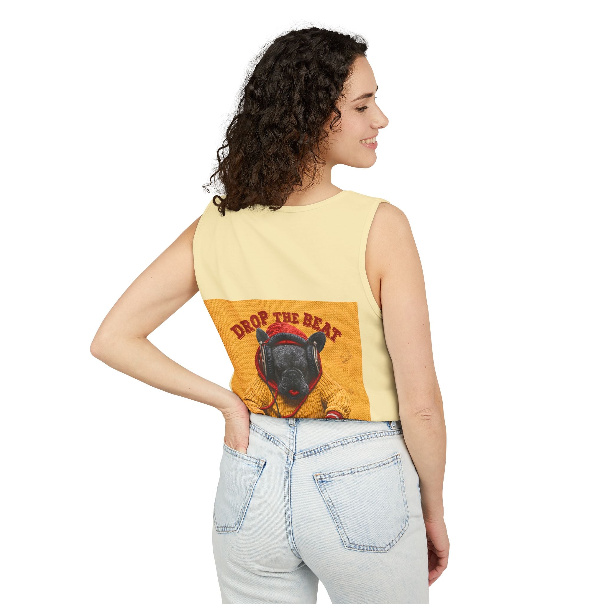 DJ Frenchie Dog Vest — "Music, Paw Prints, Energy: Igniting the Beat" Graphic Vest