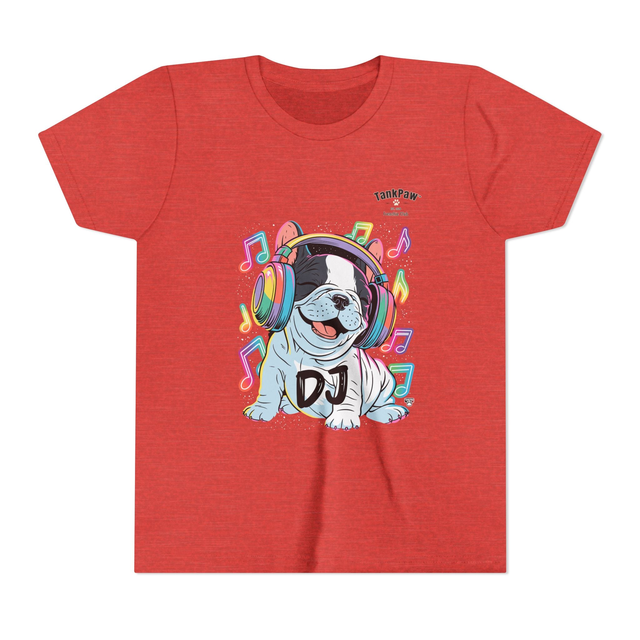 DJ Bulldog Kids Tee — Colorful Headphones Music T-Shirt for Boys & Girls
