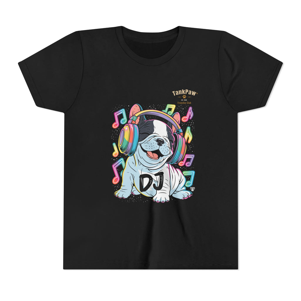 DJ Bulldog Kids Tee — Colorful Headphones Music T-Shirt for Boys & Girls