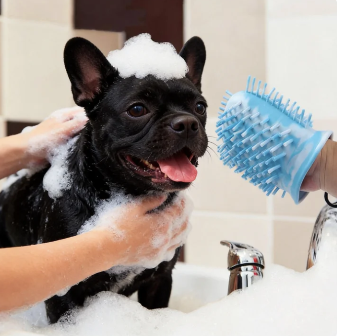 2-in-1 Dog Paw Cleaner Cup with Built-In Grooming Brush
