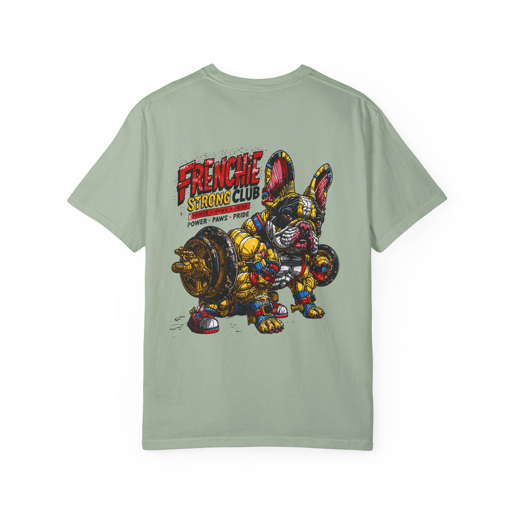 Frenchie Strong Club T-Shirt — Graphic French Bulldog Weightlifting Tee