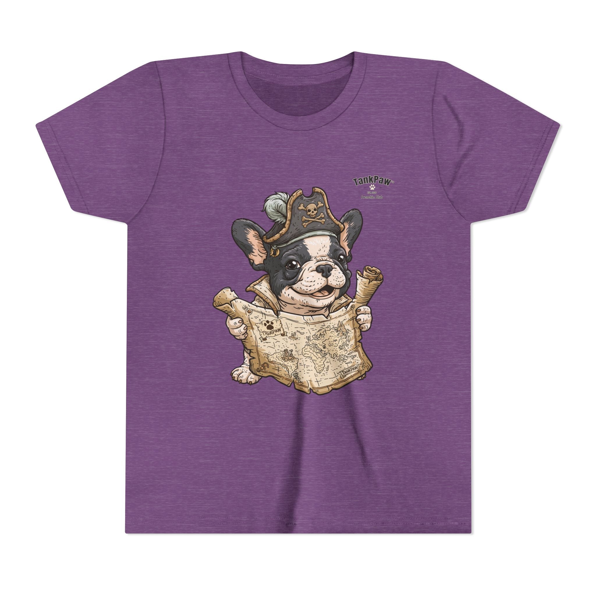 Kids Pirate Dog Tee — "Ahoy!" Map & Captain French Bulldog Youth T-Shirt