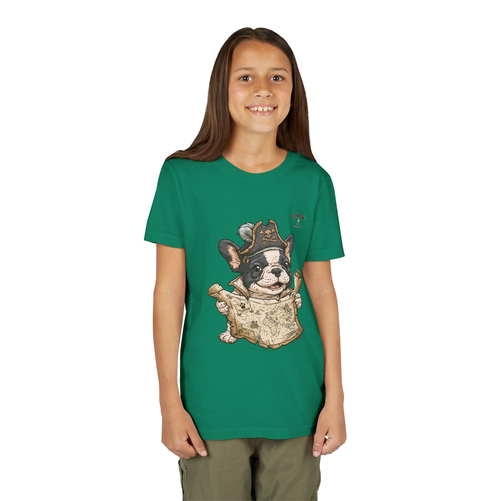 Kids Pirate Dog Tee — "Ahoy!" Map & Captain French Bulldog Youth T-Shirt