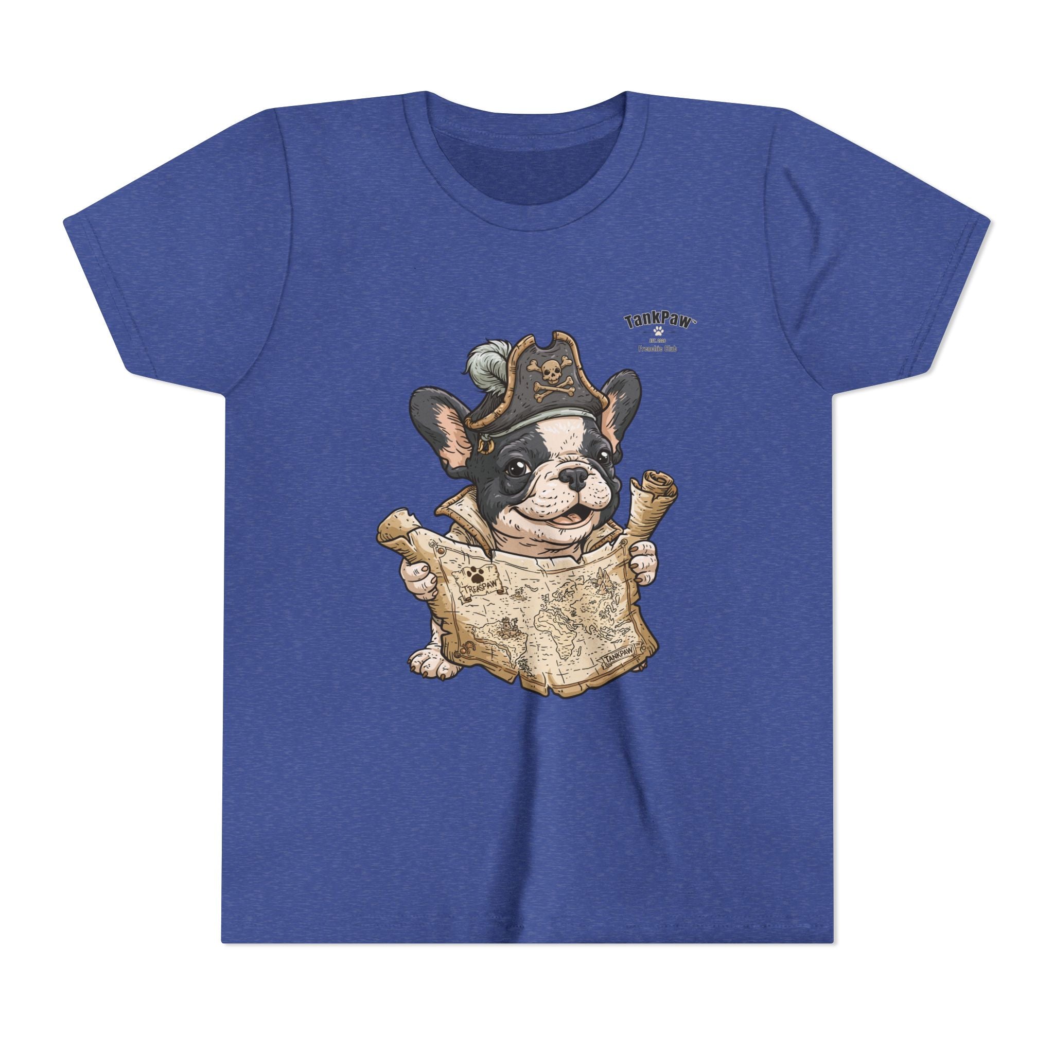 Kids Pirate Dog Tee — "Ahoy!" Map & Captain French Bulldog Youth T-Shirt