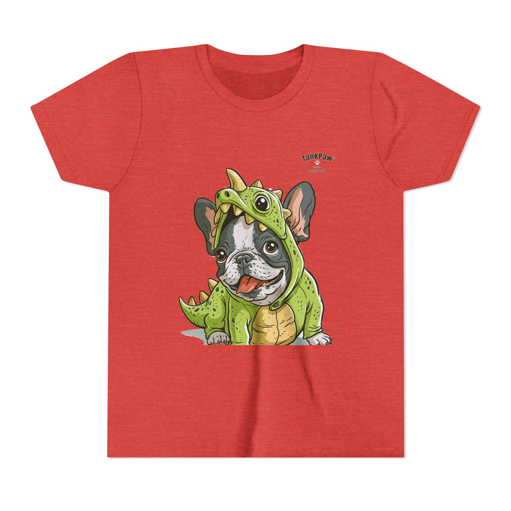 Kids Dino Costume Tee — Cute French Bulldog Puppy in Green Dinosaur Outfit