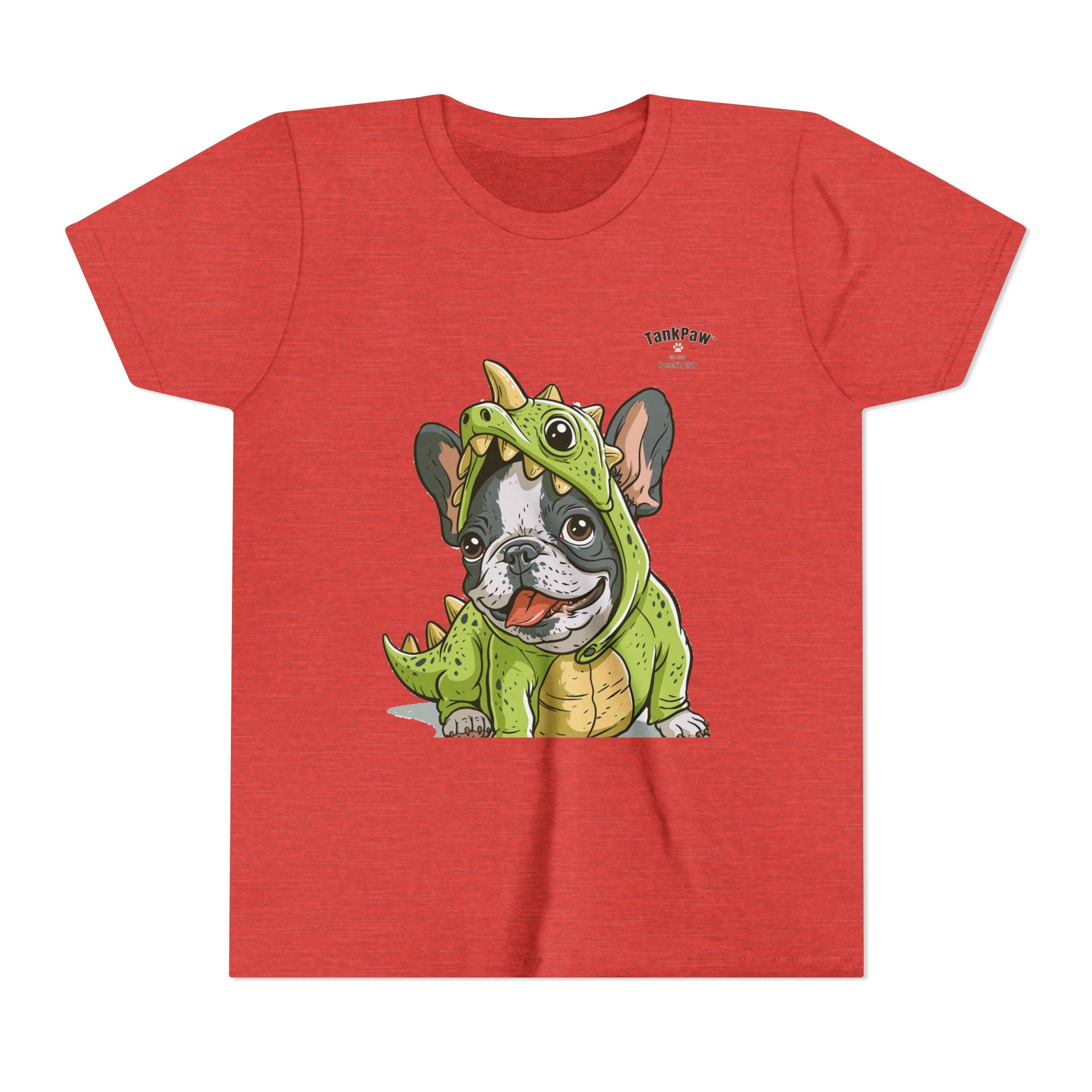 Kids Dino Costume Tee — Cute French Bulldog Puppy in Green Dinosaur Outfit