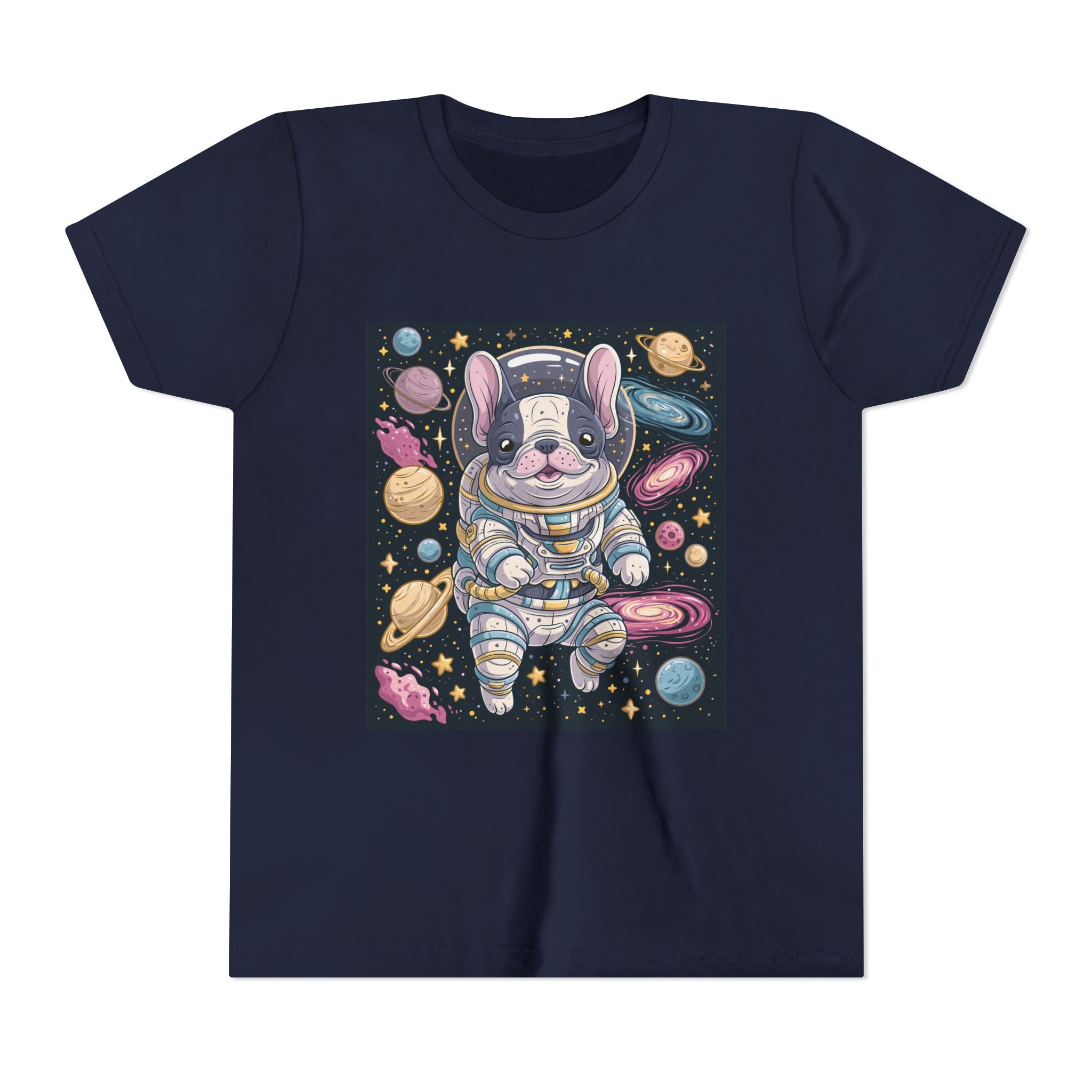 Kids Astronaut French Bulldog Tee — Space Puppy Graphic Youth T‑Shirt