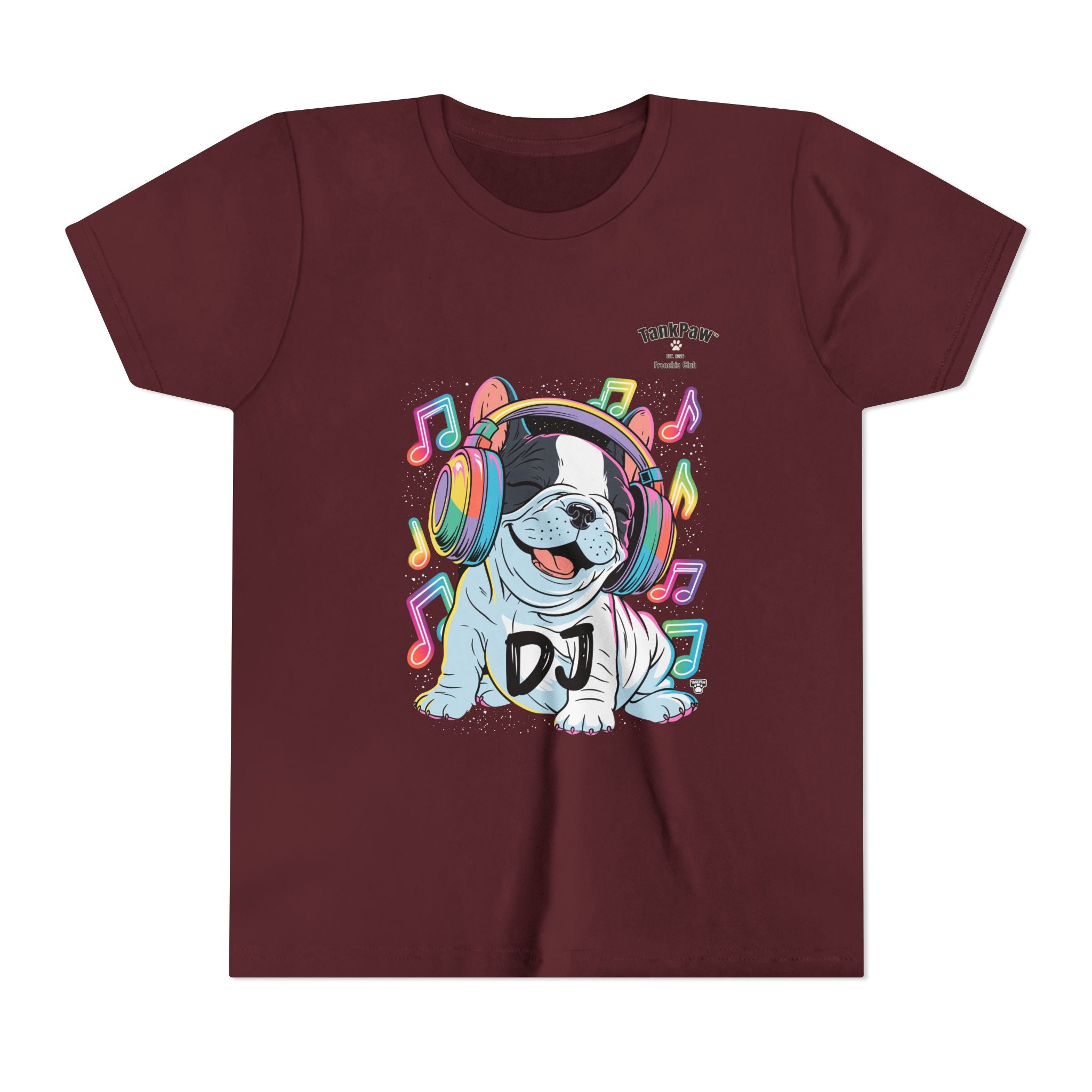 DJ Bulldog Kids Tee — Colorful Headphones Music T-Shirt for Boys & Girls