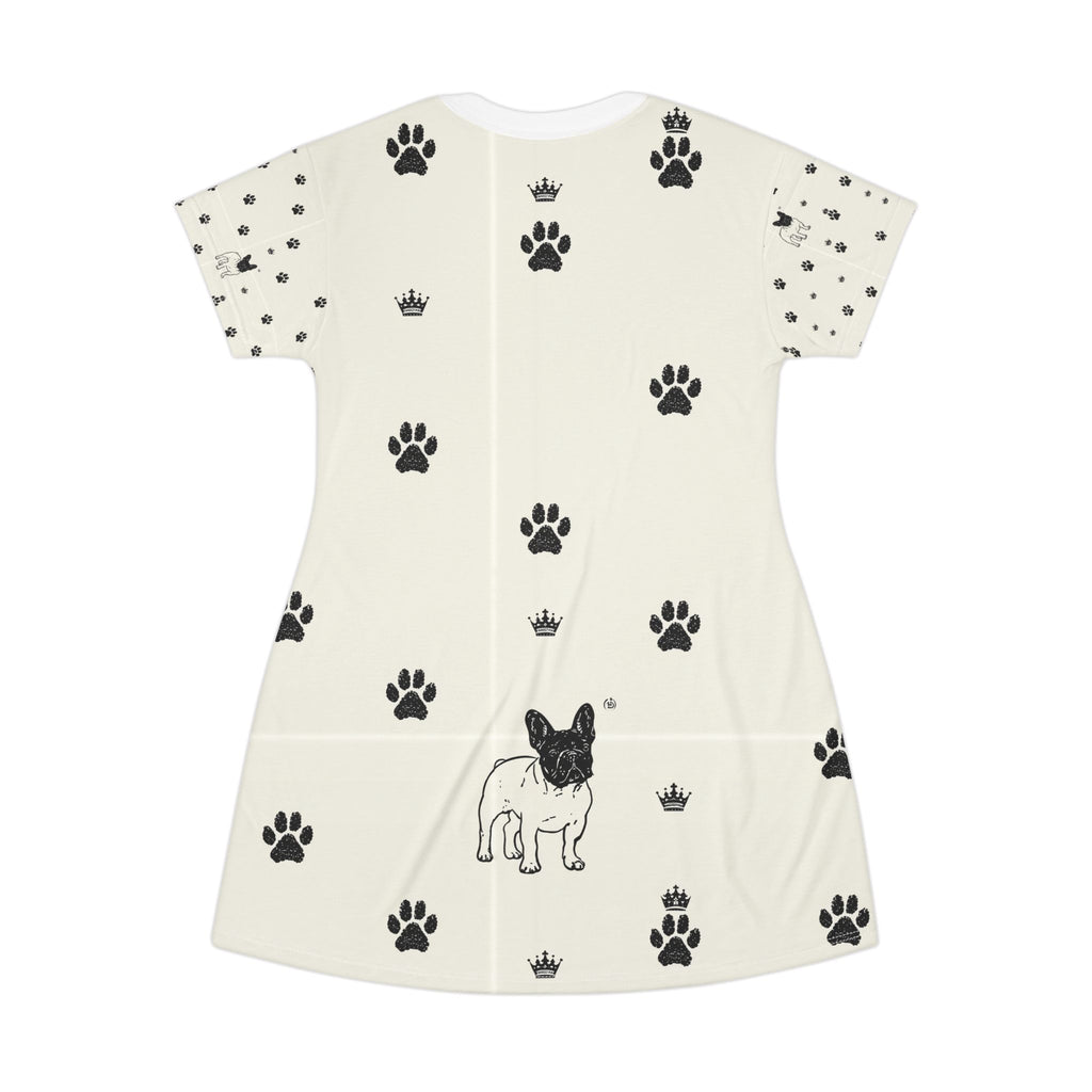 French Bulldog Paw Print T-Shirt Dress – Cute Crowned Pup All-Over Print