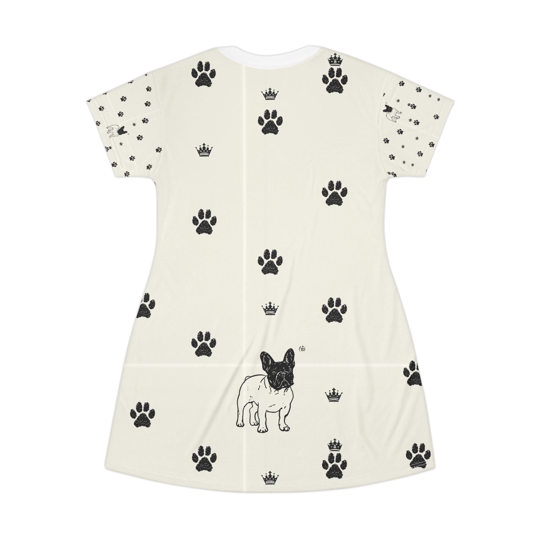 French Bulldog Paw Print T-Shirt Dress – Cute Crowned Pup All-Over Print