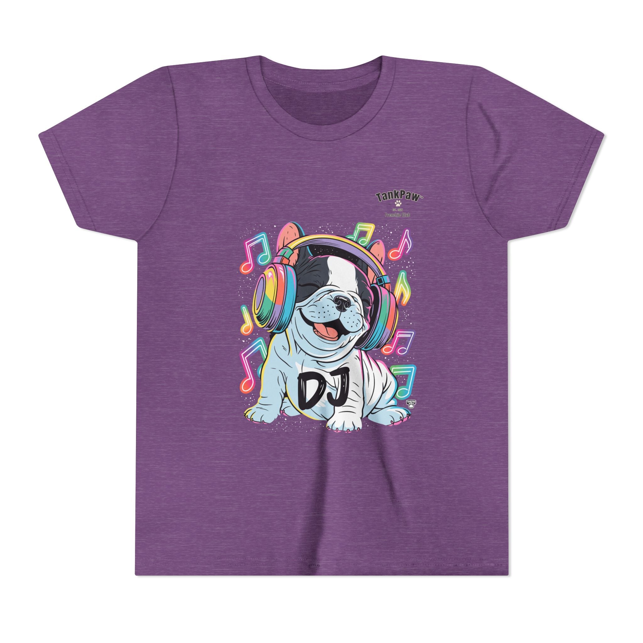 DJ Bulldog Kids Tee — Colorful Headphones Music T-Shirt for Boys & Girls