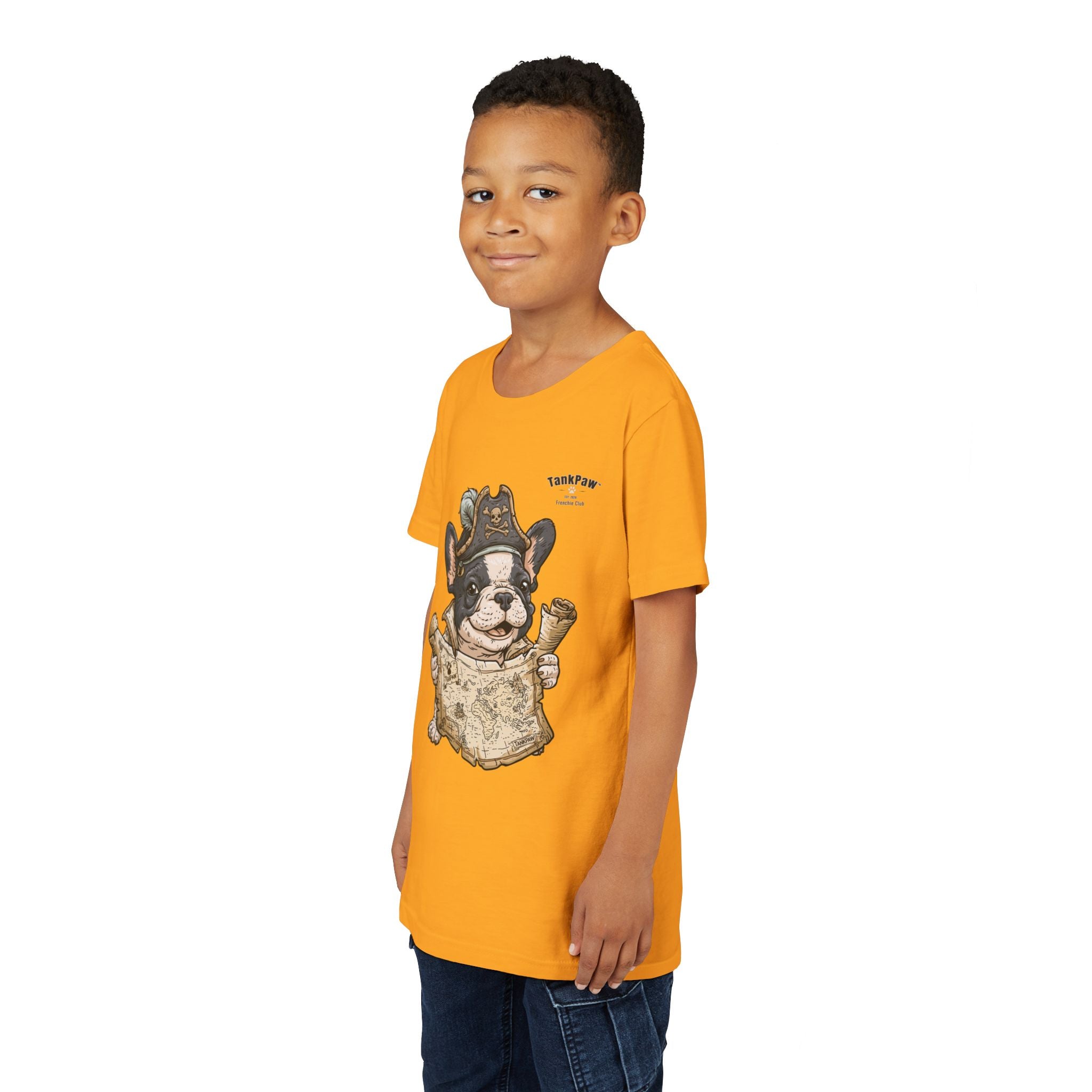 Kids Pirate Dog Tee — "Ahoy!" Map & Captain French Bulldog Youth T-Shirt