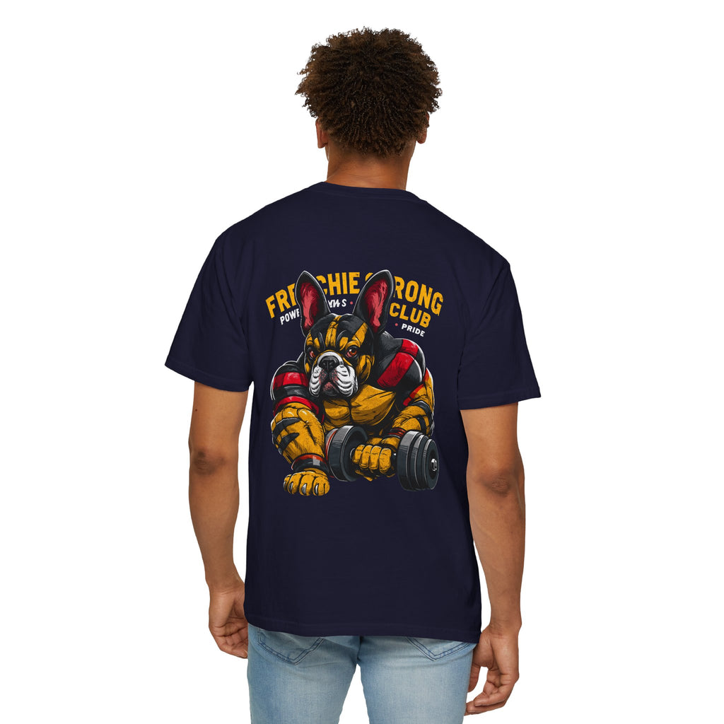 Frenchie Strong Club T‑Shirt — French Bulldog Weightlifting Graphic Tee