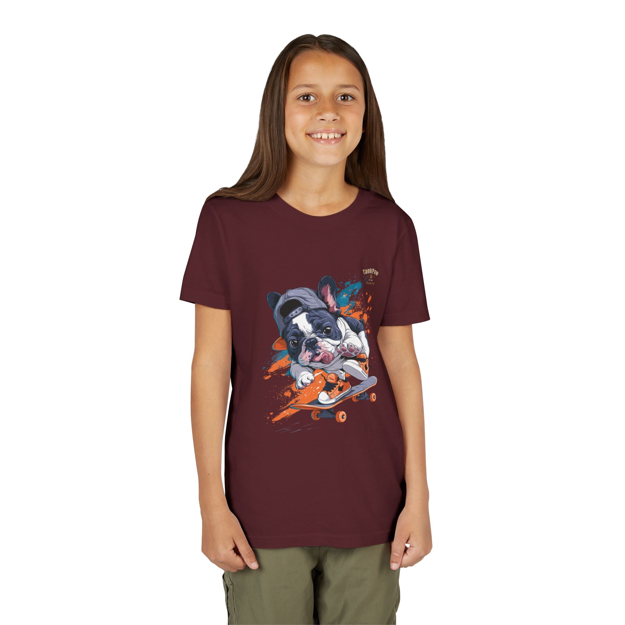 Youth Skateboarding French Bulldog Tee — Cute Skate Pup Graphic Shirt