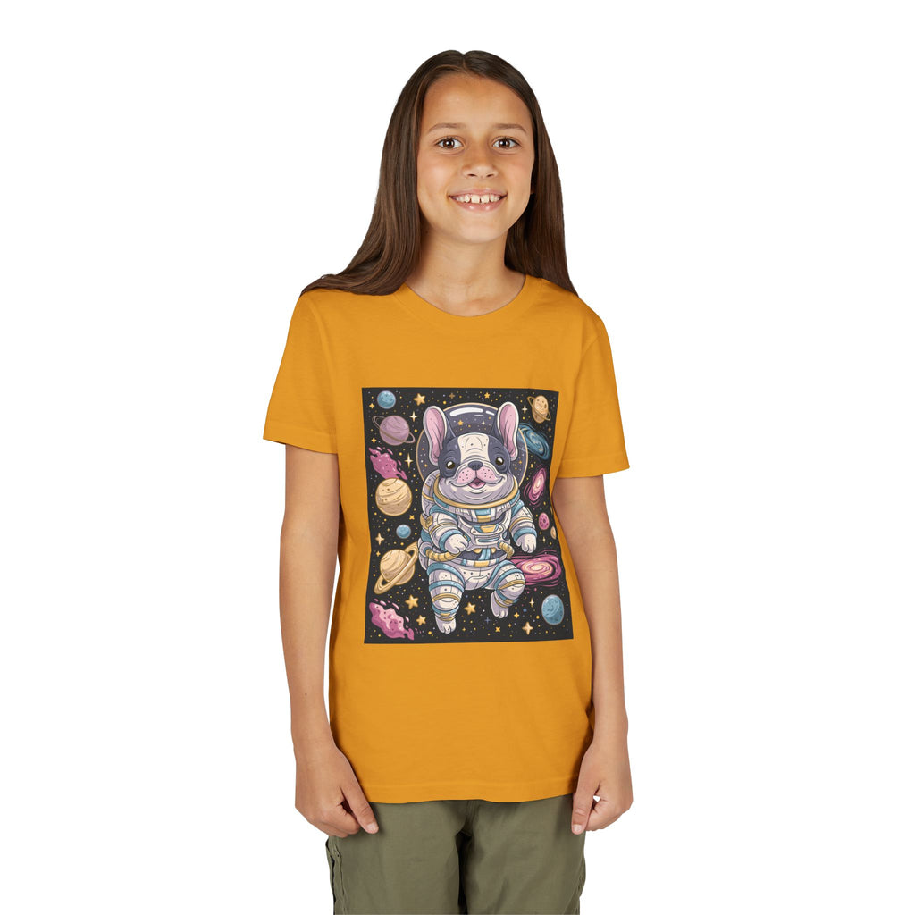 Kids Astronaut French Bulldog Tee — Space Puppy Graphic Youth T‑Shirt