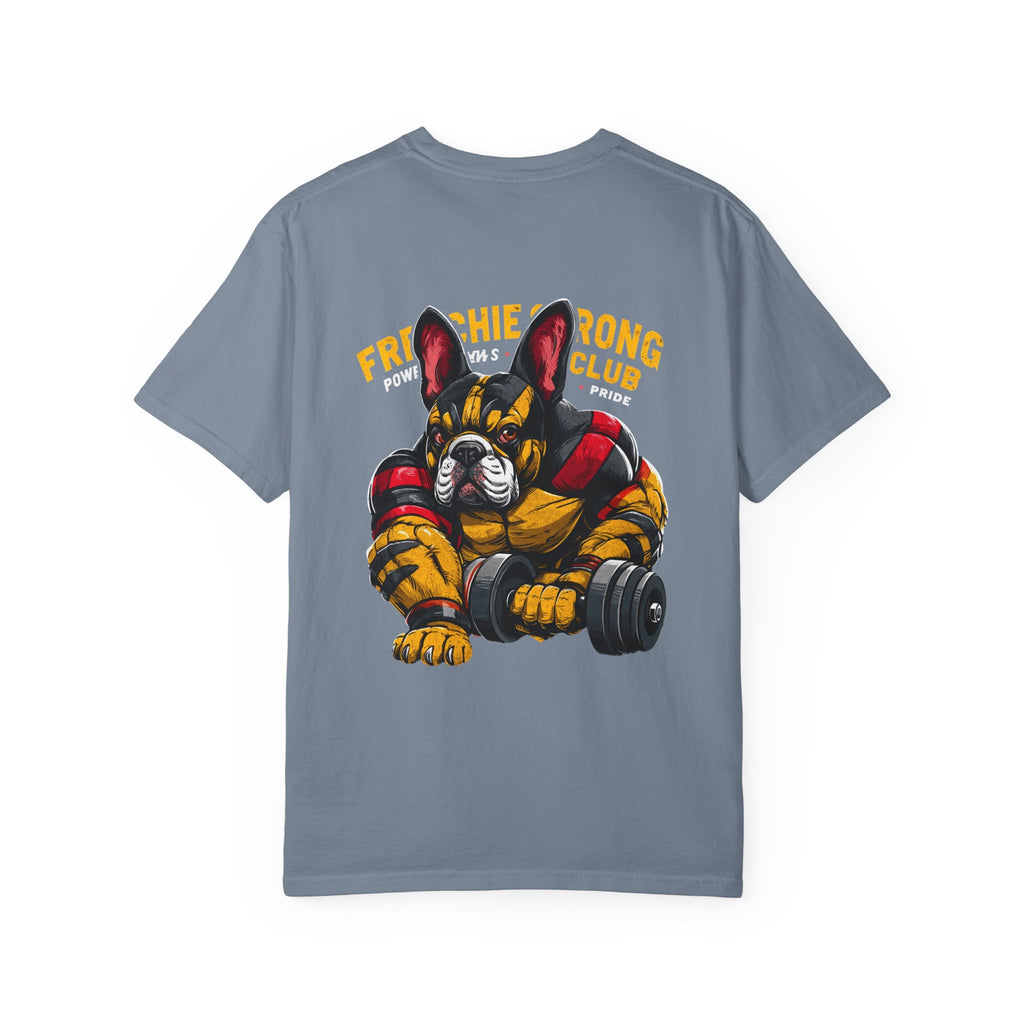 Frenchie Strong Club T‑Shirt — French Bulldog Weightlifting Graphic Tee