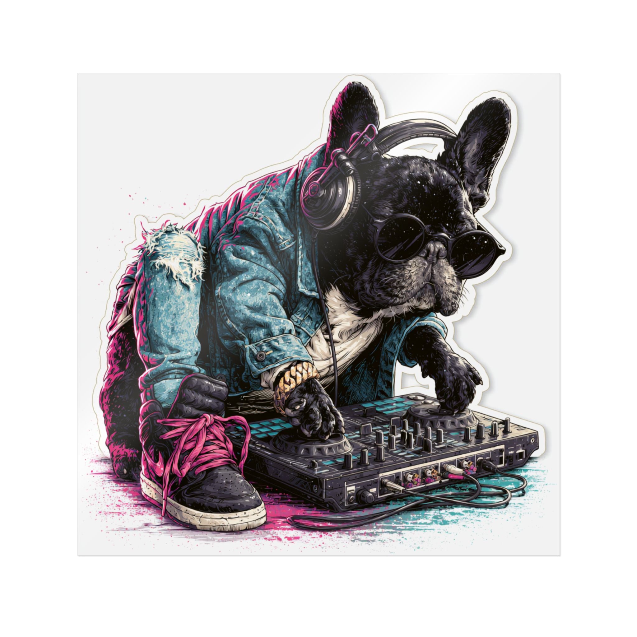 French Bulldog Sticker – Cute Frenchie DTF Decal | Waterproof Sticker for Dog Lovers | Suitable for Laptops, Phones, and Cars | EDM DJ Vinyl Record Design
