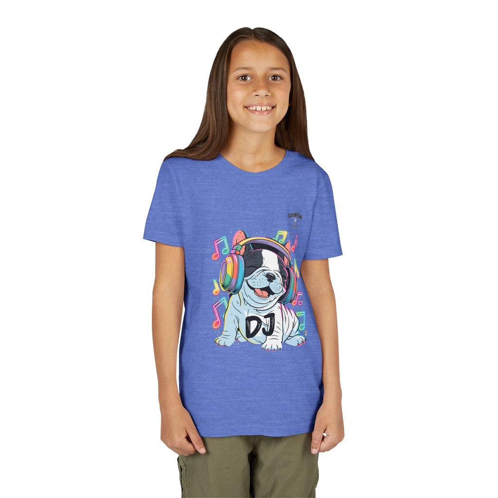 DJ Bulldog Kids Tee — Colorful Headphones Music T-Shirt for Boys & Girls