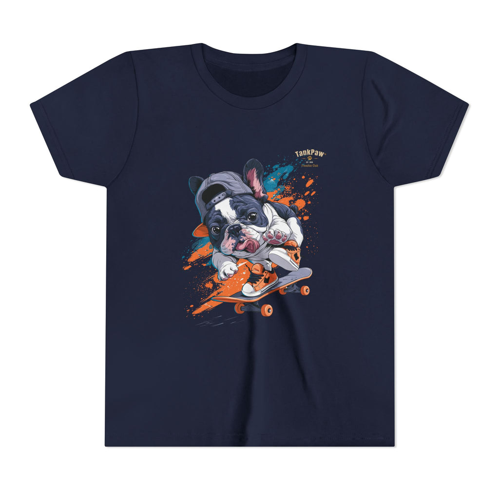 Youth Skateboarding French Bulldog Tee — Cute Skate Pup Graphic Shirt