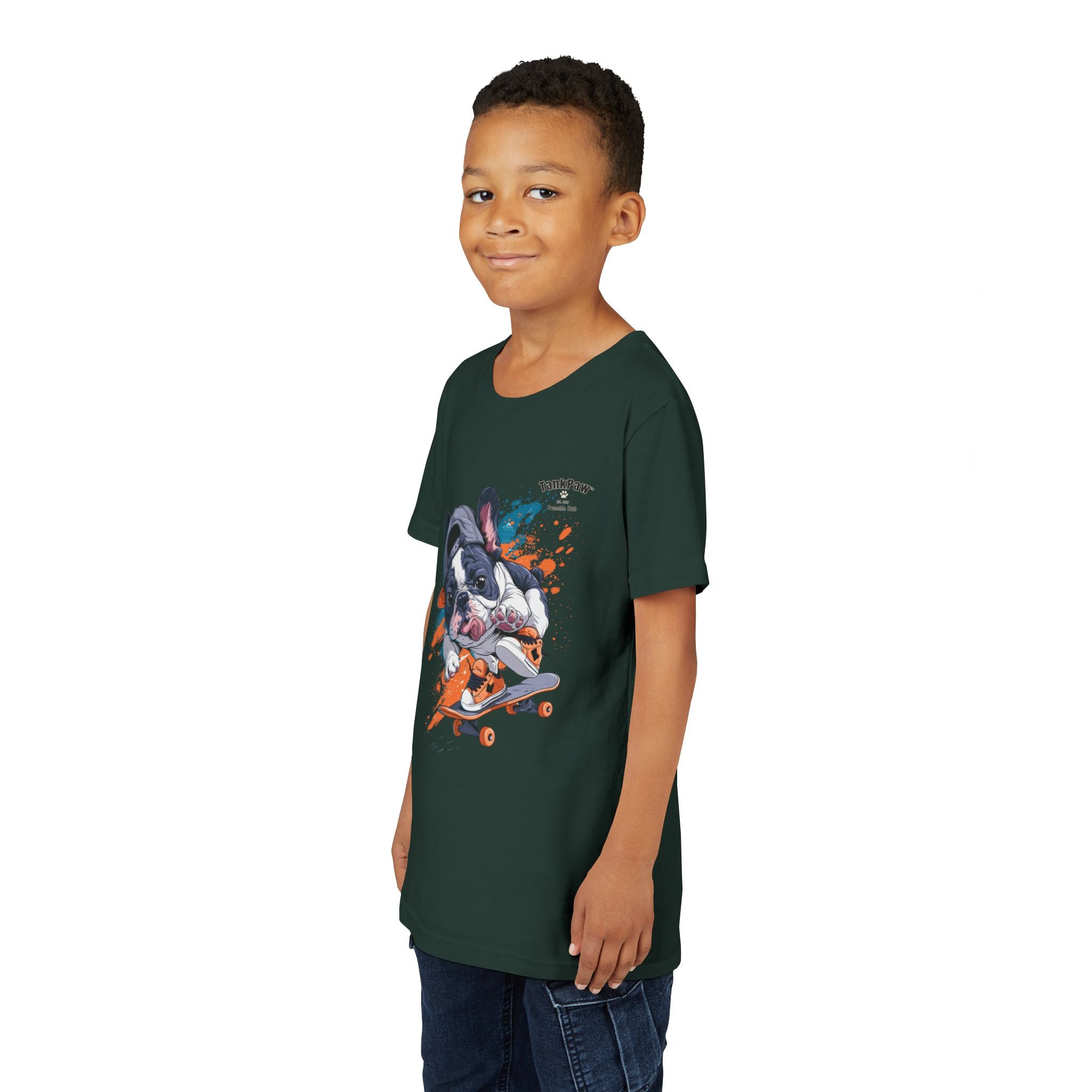 Youth Skateboarding French Bulldog Tee — Cute Skate Pup Graphic Shirt