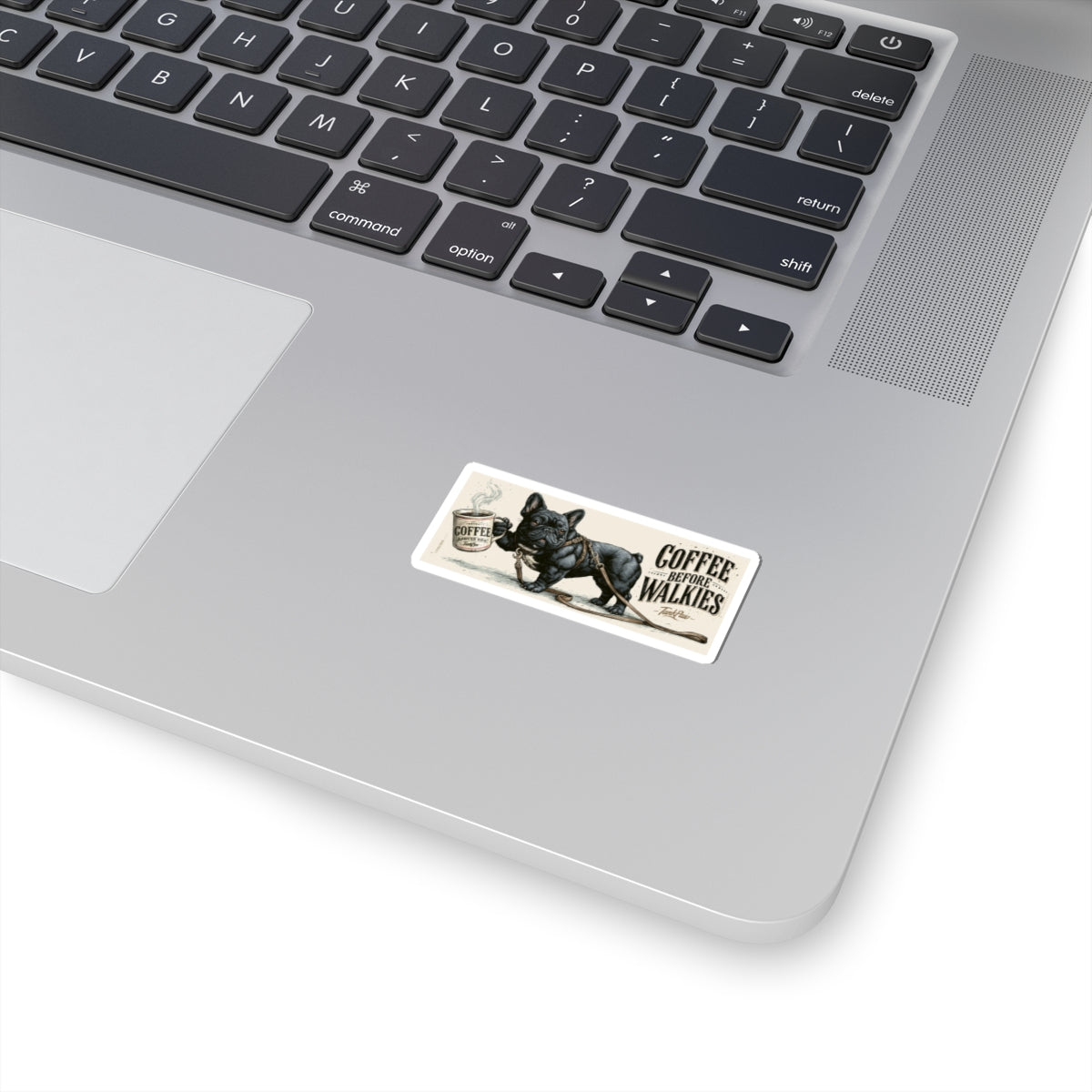Sticker — "Coffee Before Walkies" French Bulldog Kiss-Cut Sticker