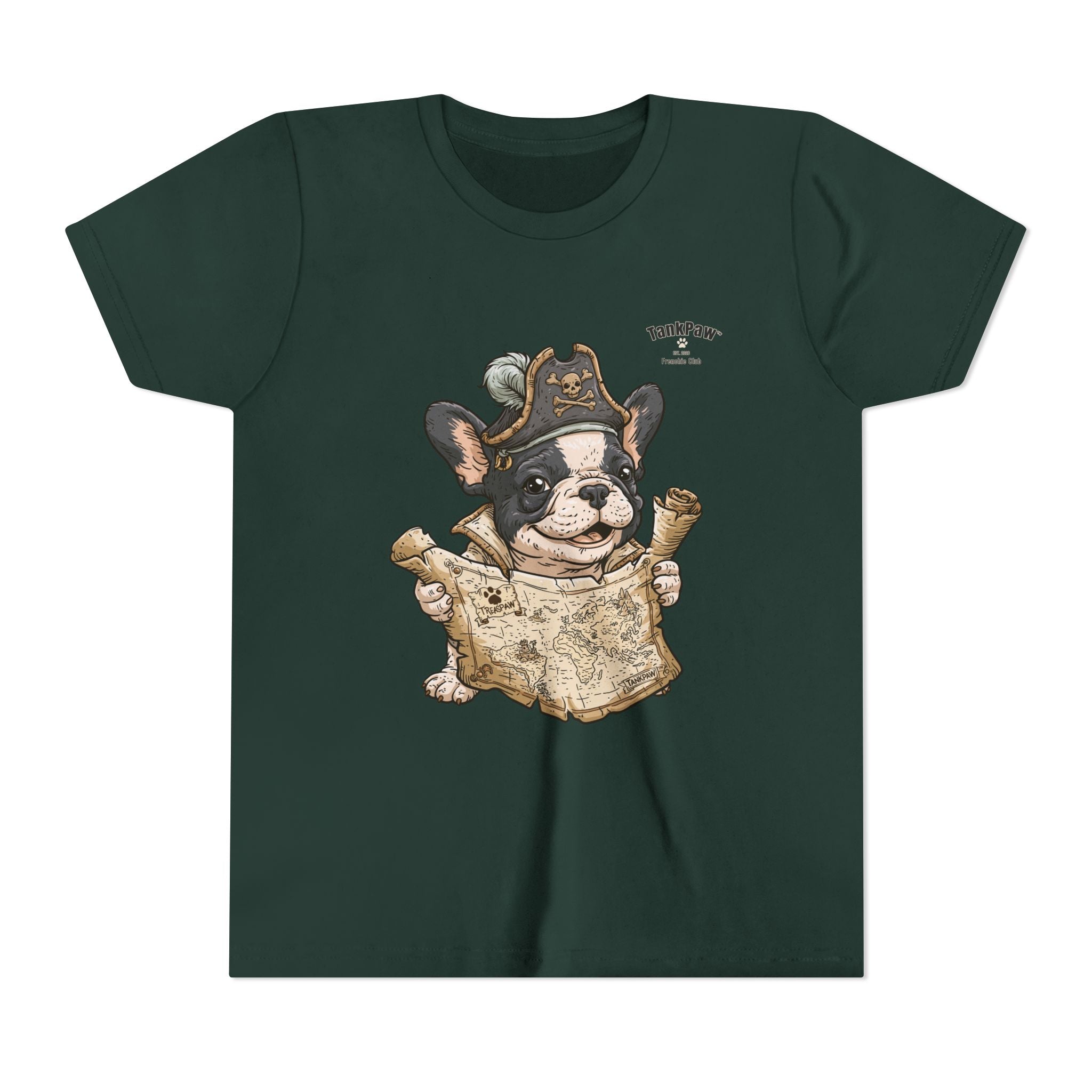 Kids Pirate Dog Tee — "Ahoy!" Map & Captain French Bulldog Youth T-Shirt