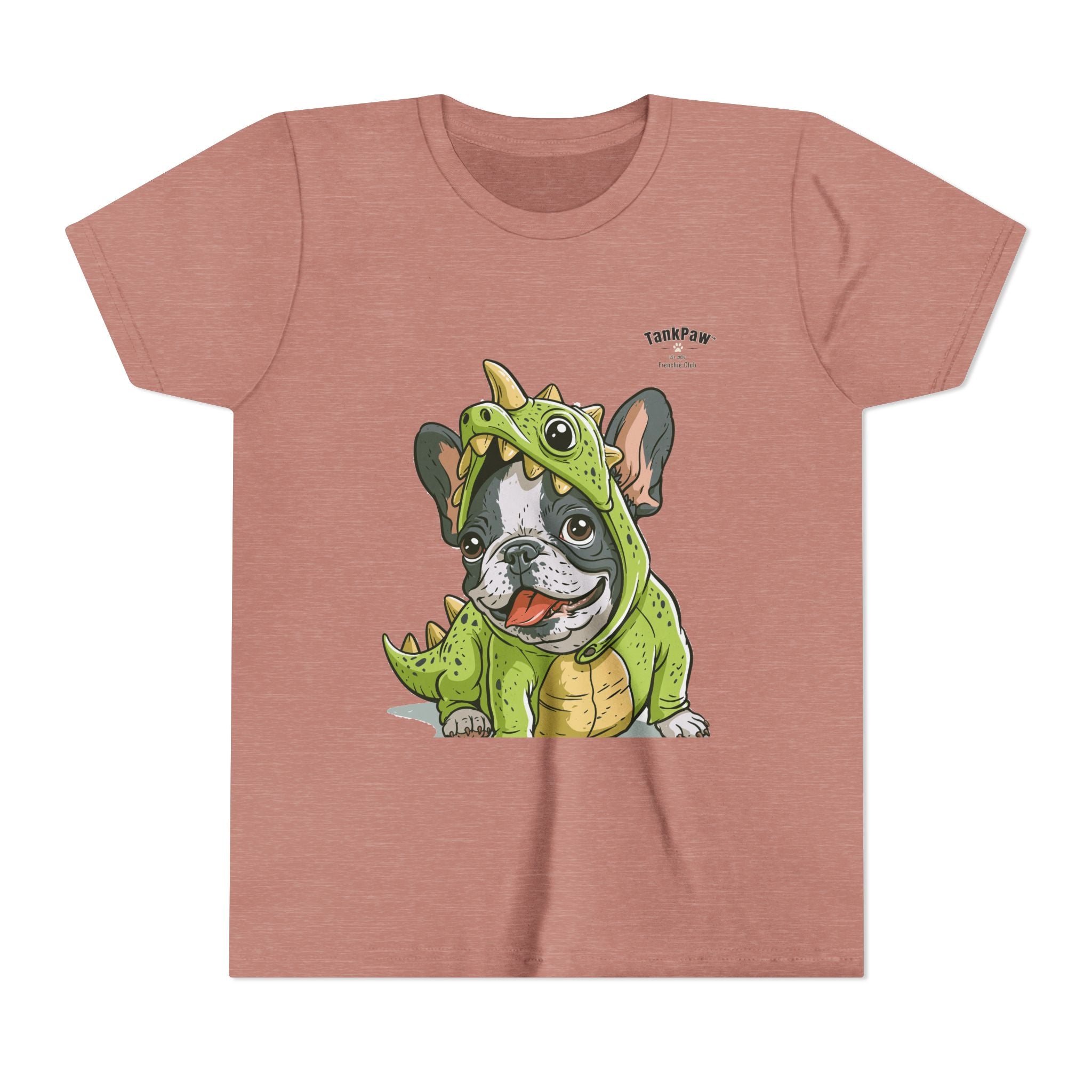 Kids Dino Costume Tee — Cute French Bulldog Puppy in Green Dinosaur Outfit