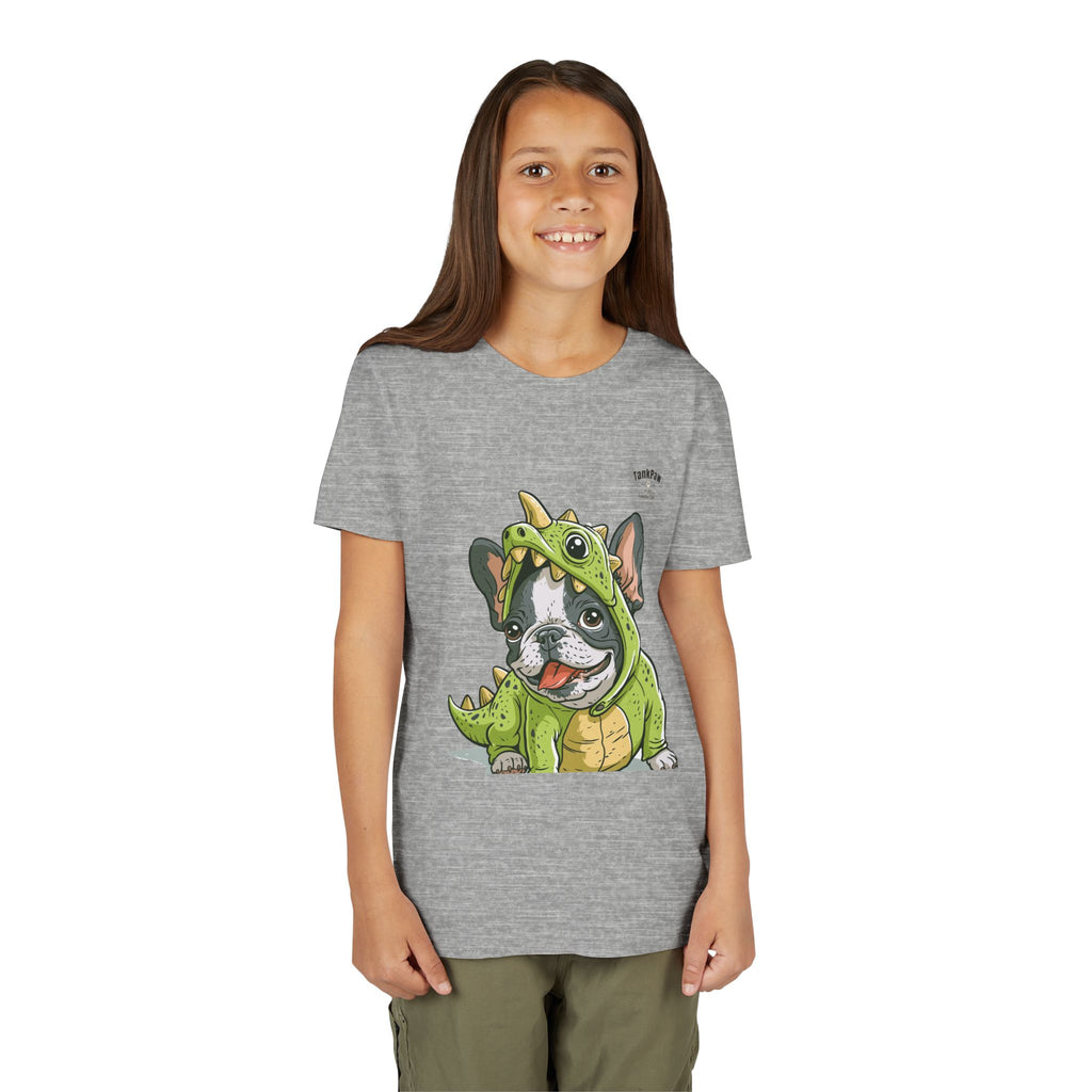 Kids Dino Costume Tee — Cute French Bulldog Puppy in Green Dinosaur Outfit