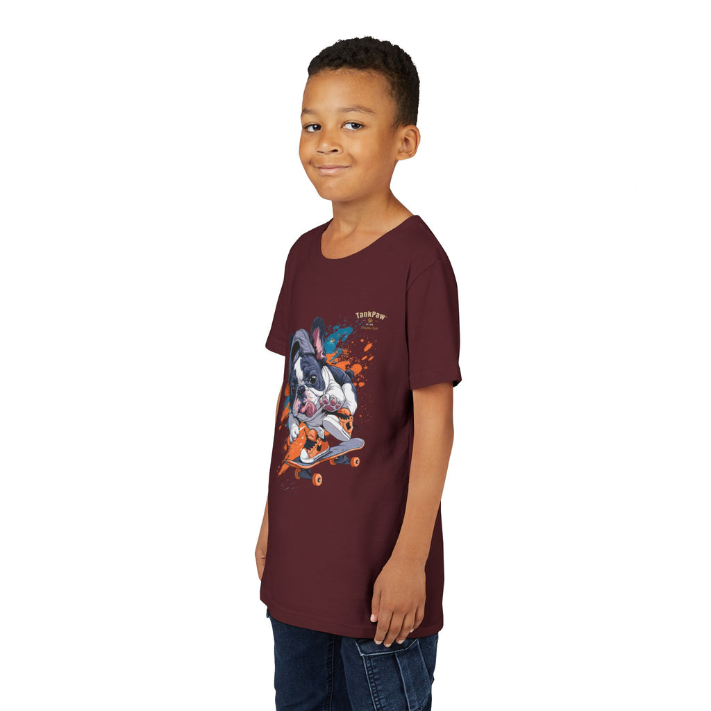 Youth Skateboarding French Bulldog Tee — Cute Skate Pup Graphic Shirt