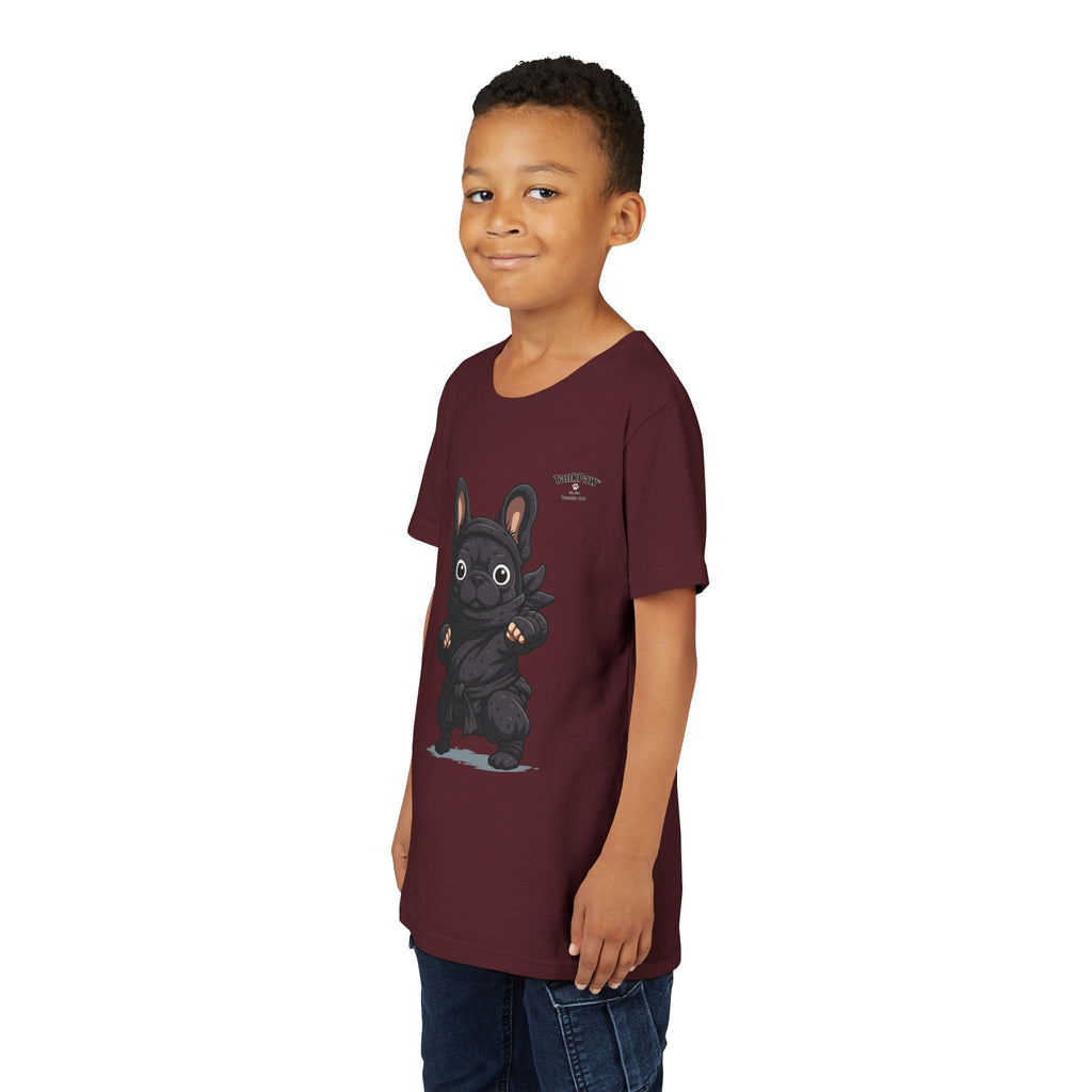 Kids Cute Black French Bulldog Tee – 'TARBUN' Cartoon Pup Youth T-Shirt