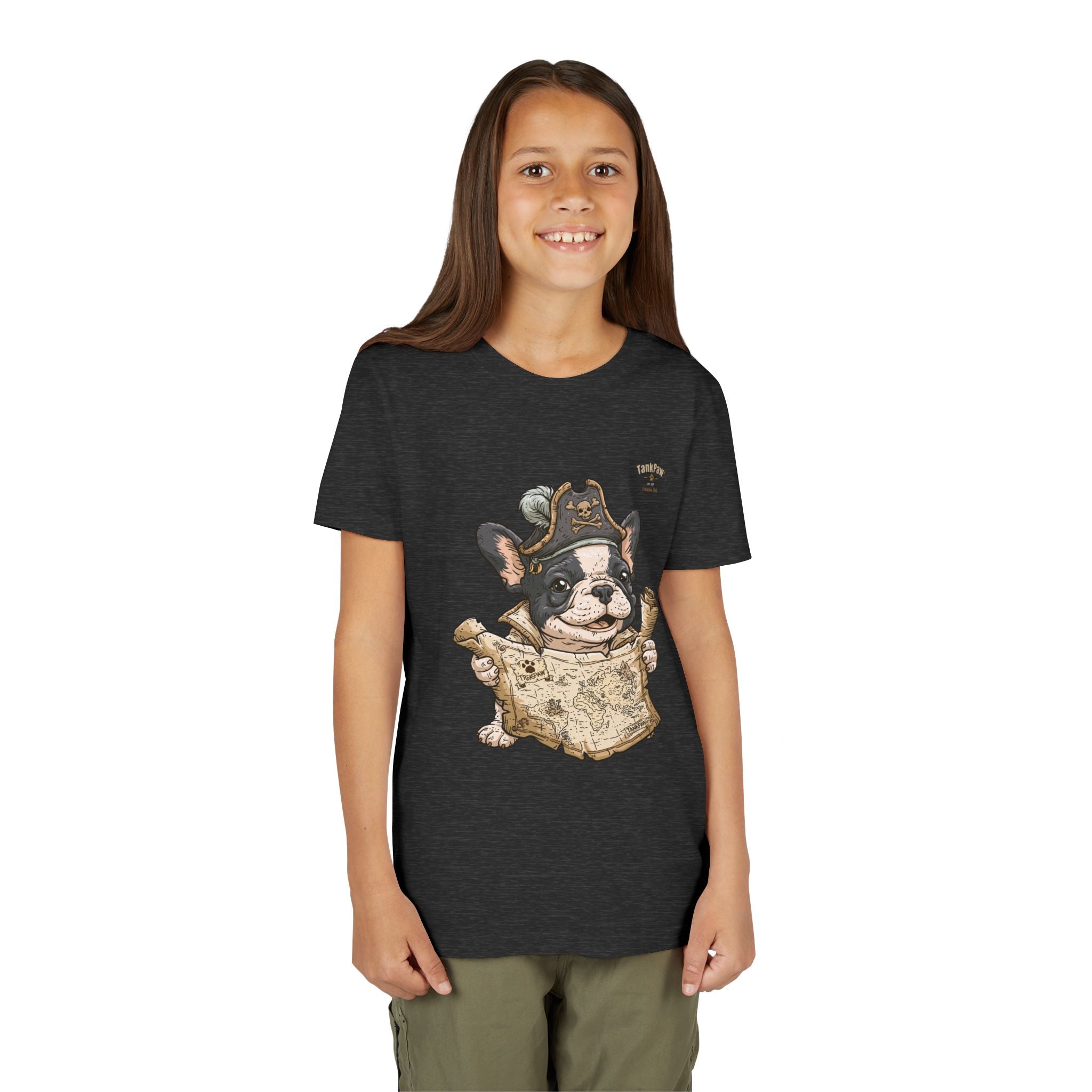 Kids Pirate Dog Tee — "Ahoy!" Map & Captain French Bulldog Youth T-Shirt