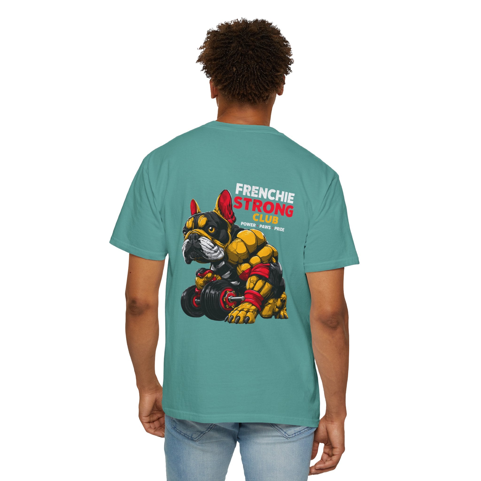 "Frenchie Strong Club" Muscular Dog Pet T-Shirt — Cute Frenchie Weightlifting Graphic Tee