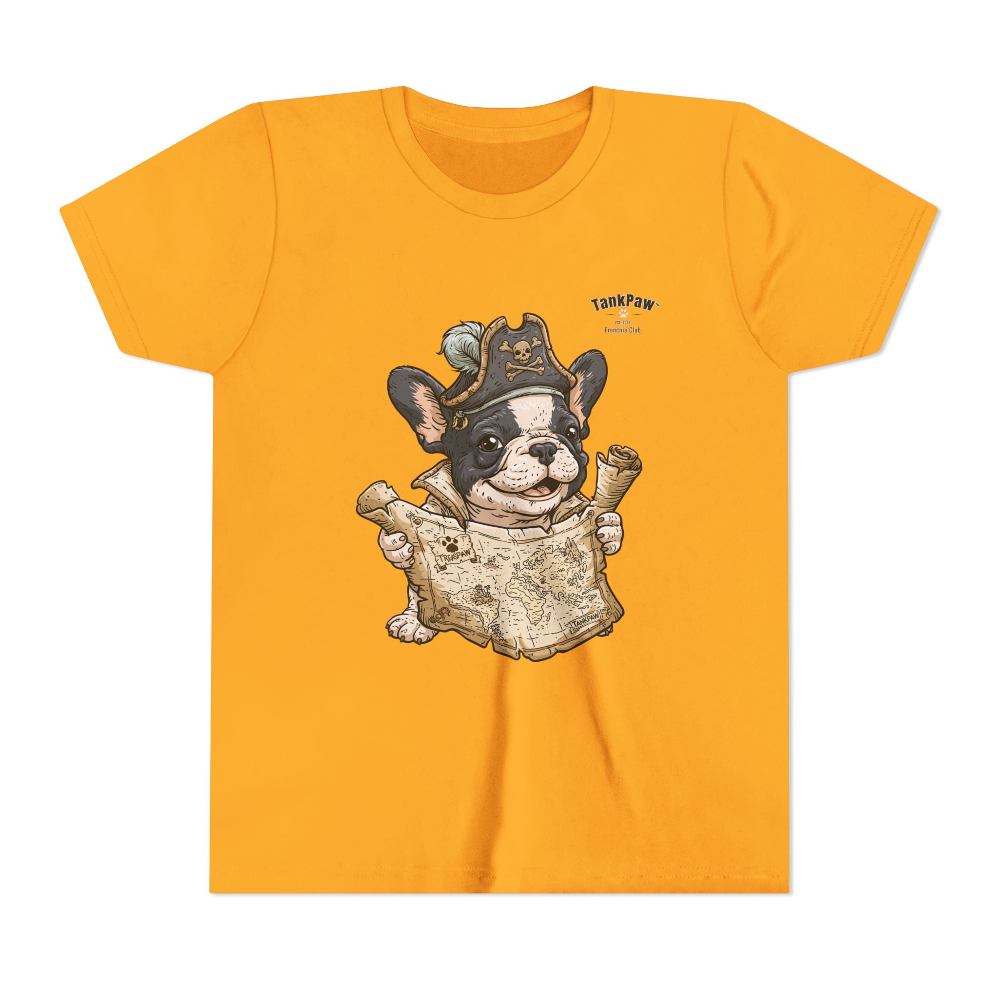 Kids Pirate Dog Tee — "Ahoy!" Map & Captain French Bulldog Youth T-Shirt