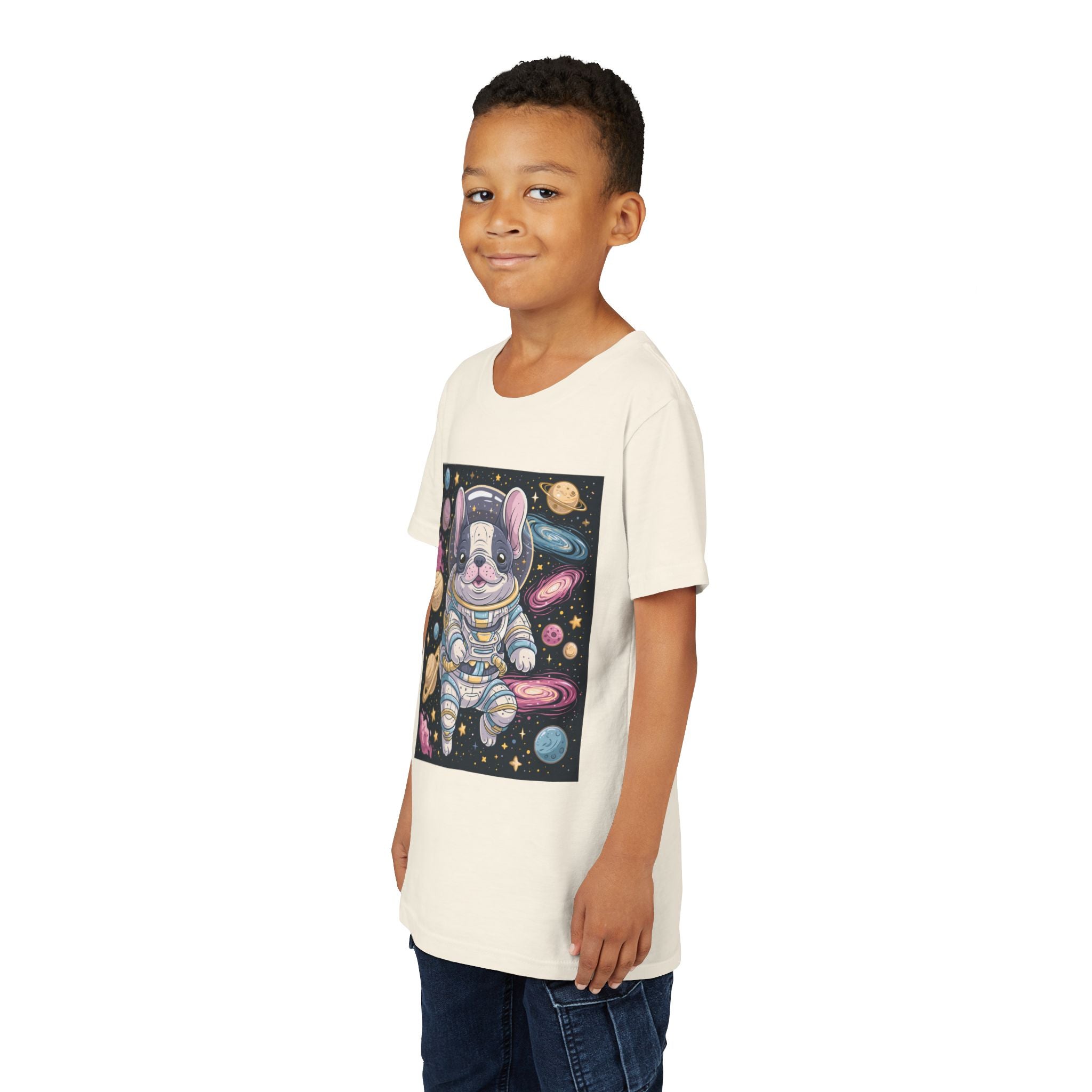 Kids Astronaut French Bulldog Tee — Space Puppy Graphic Youth T‑Shirt