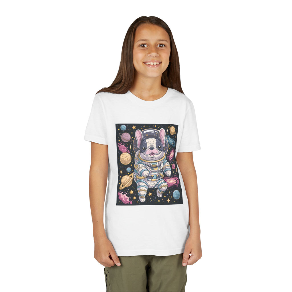 Kids Astronaut French Bulldog Tee — Space Puppy Graphic Youth T‑Shirt