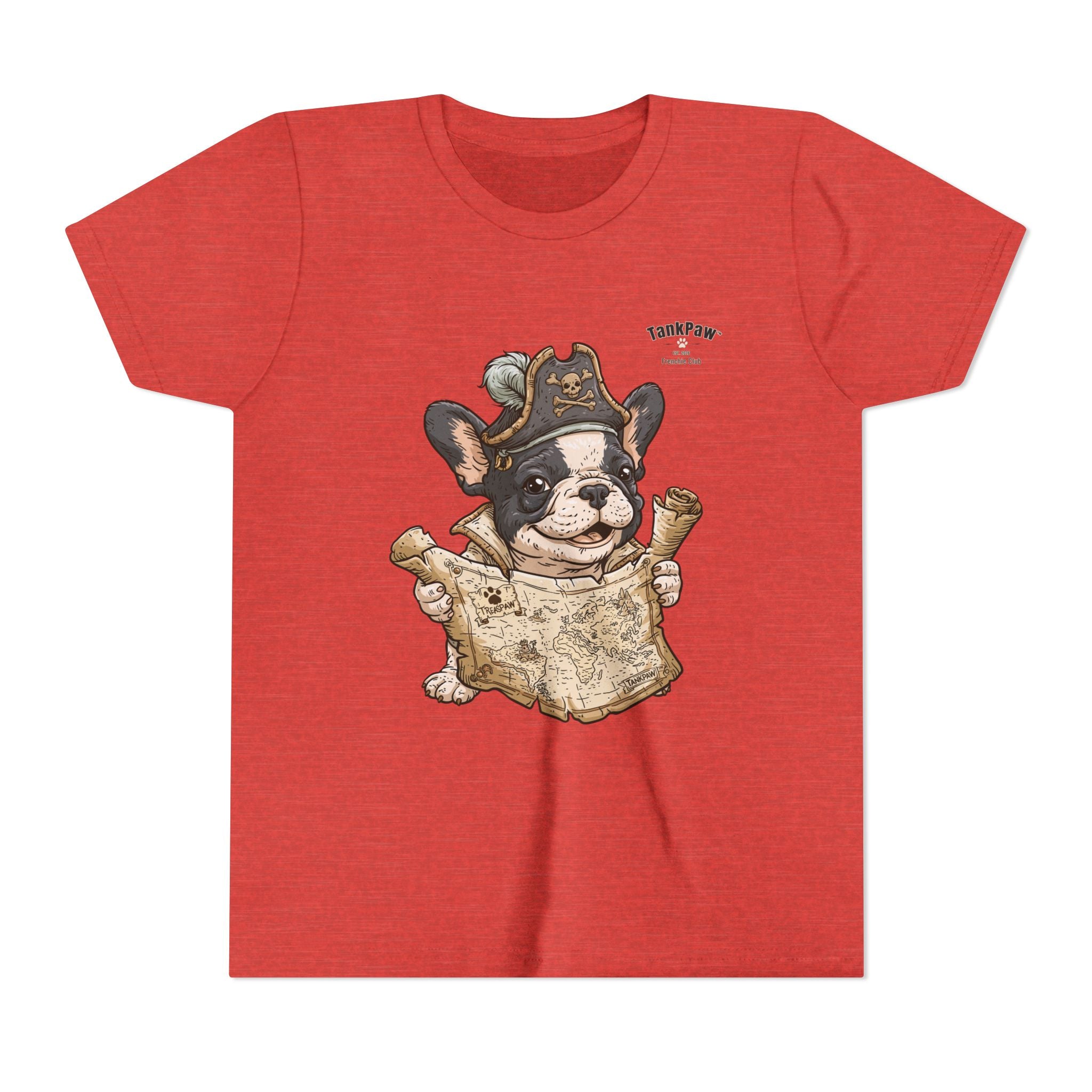 Kids Pirate Dog Tee — "Ahoy!" Map & Captain French Bulldog Youth T-Shirt