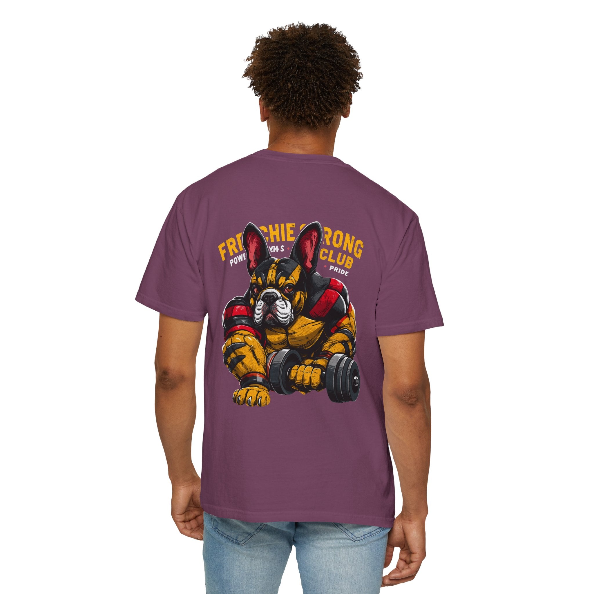 Frenchie Strong Club T‑Shirt — French Bulldog Weightlifting Graphic Tee