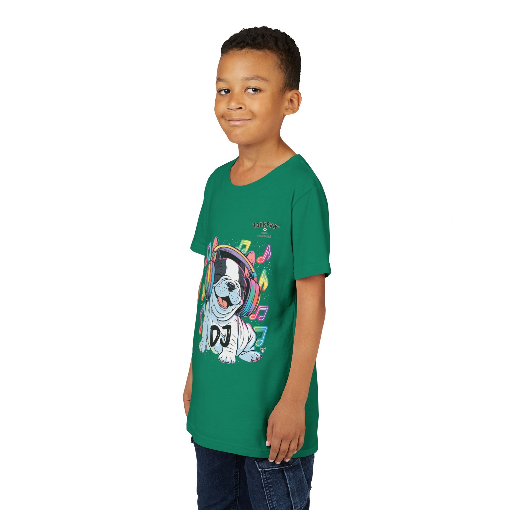 DJ Bulldog Kids Tee — Colorful Headphones Music T-Shirt for Boys & Girls